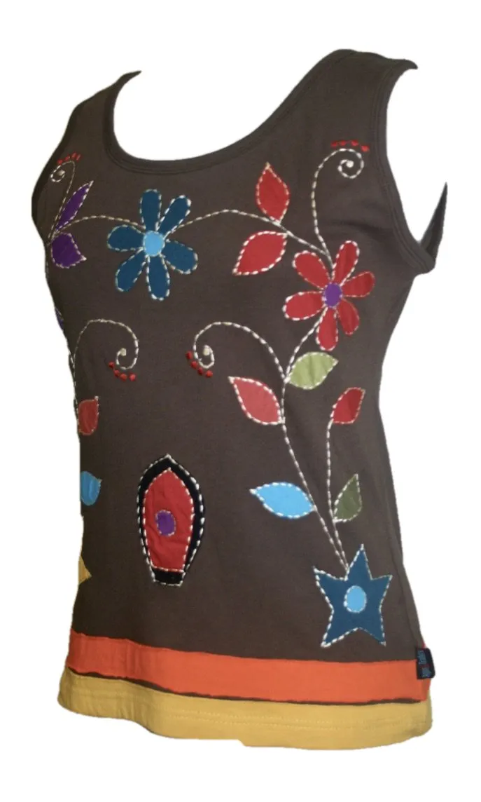 0033 RB Knit Sleeveless Wide Strap Embroidered Tank Top