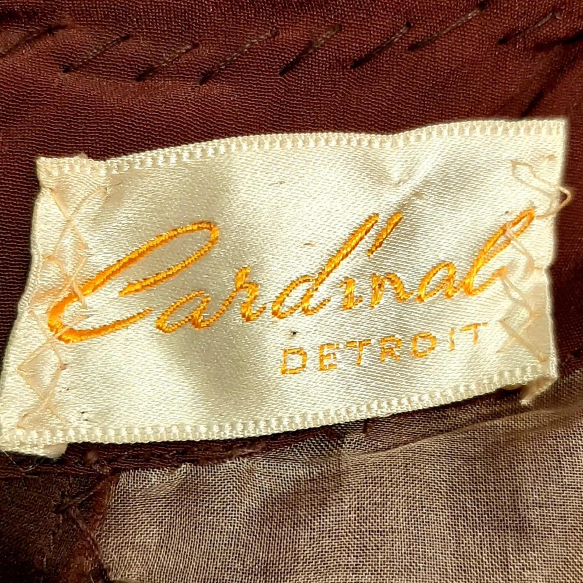 1950s Cardinal Brown Silk Chiffon and Feather Trim Dress