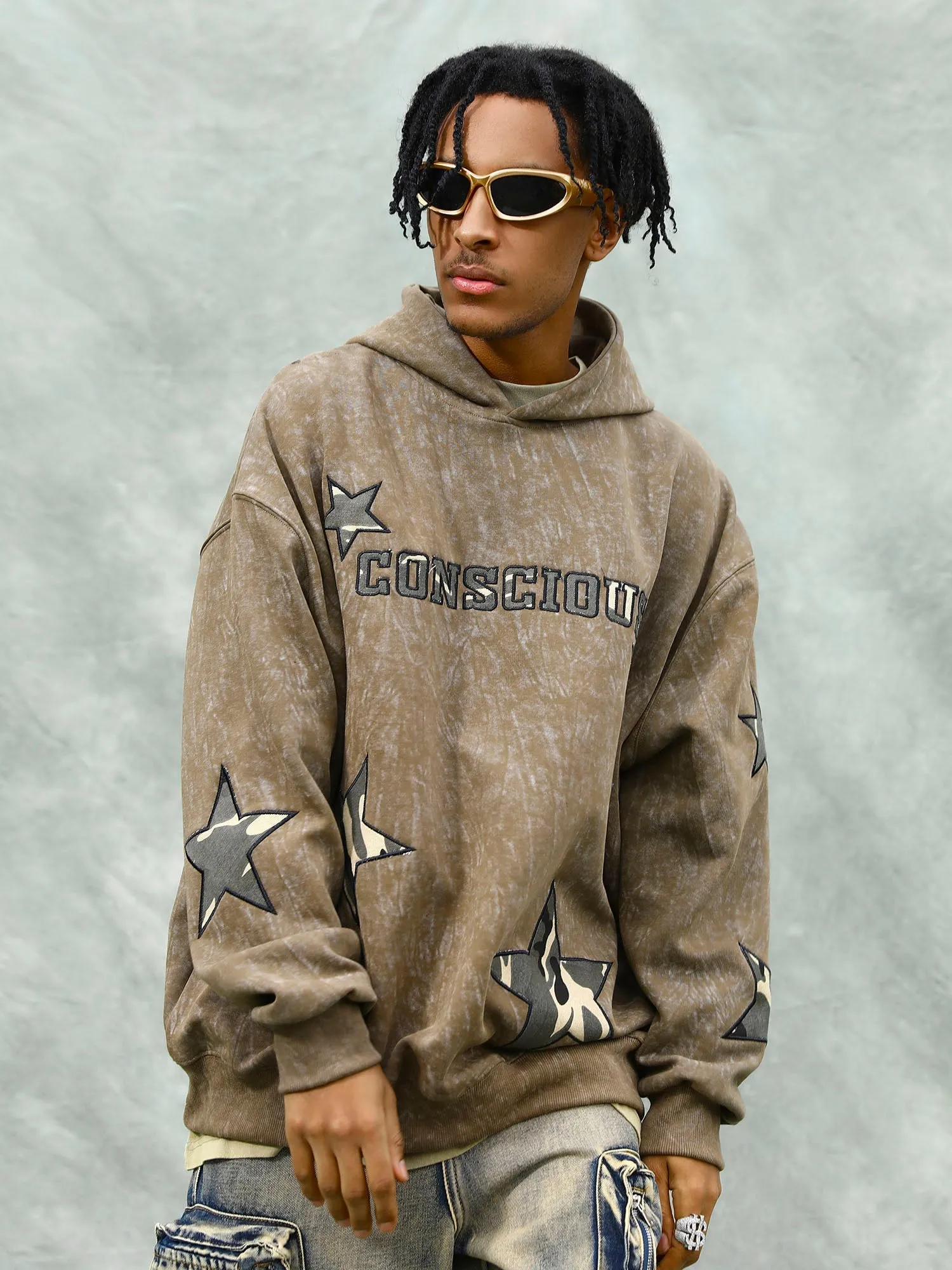 1984 American Retro Patch Star Hooded Sweatshirt - 1969