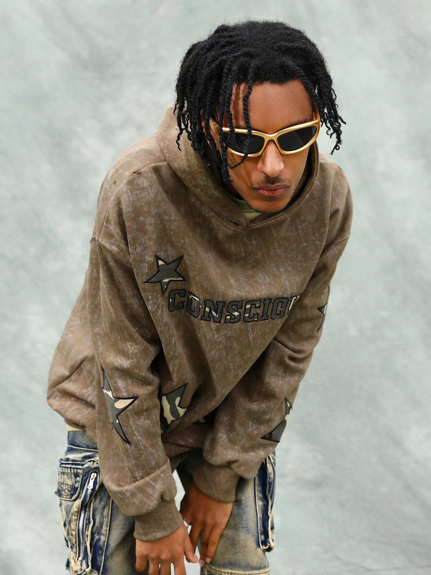 1984 American Retro Patch Star Hooded Sweatshirt - 1969