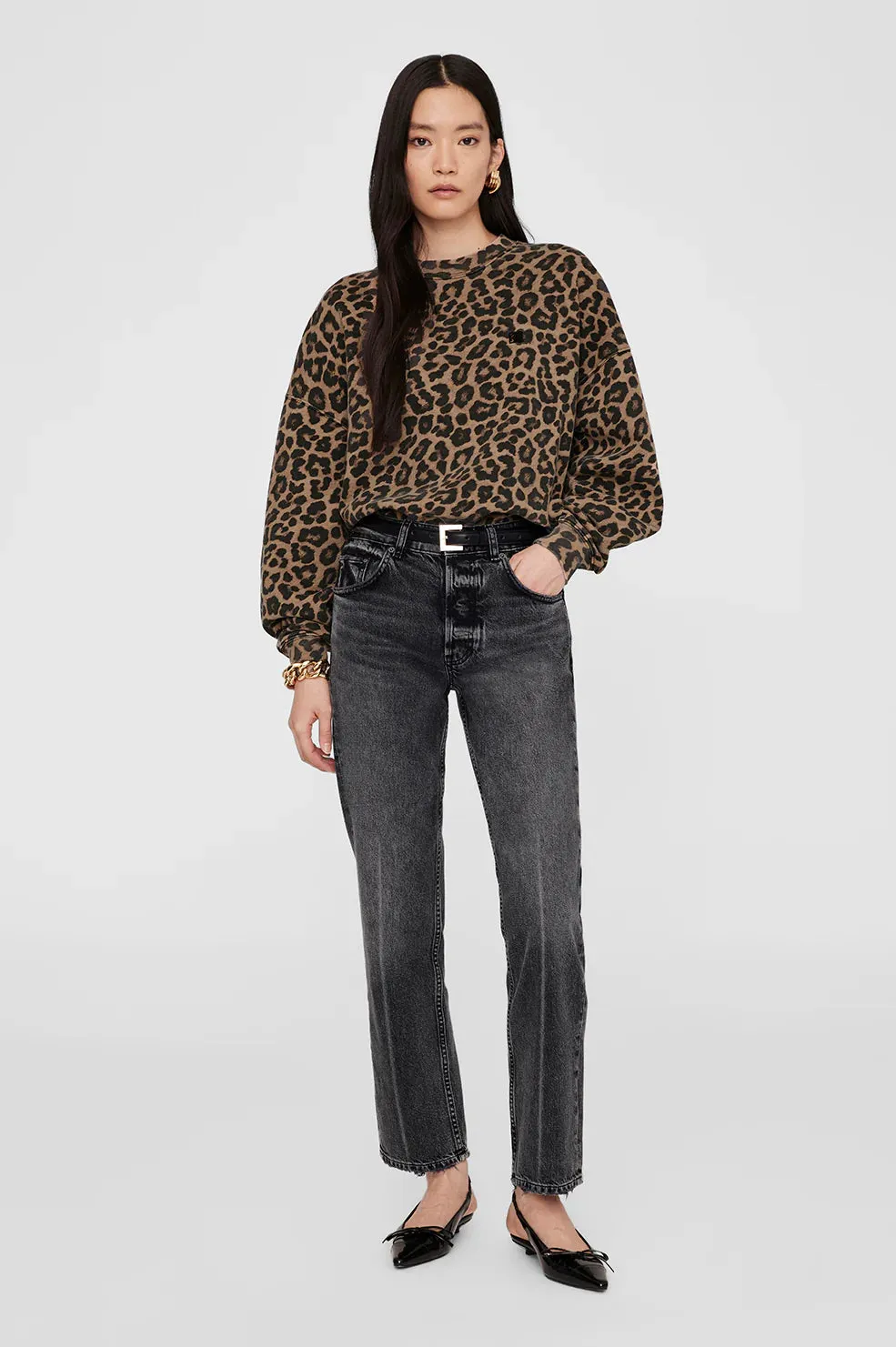 Anine Bing Miles Sweatshirt in Black and Brown Leopard