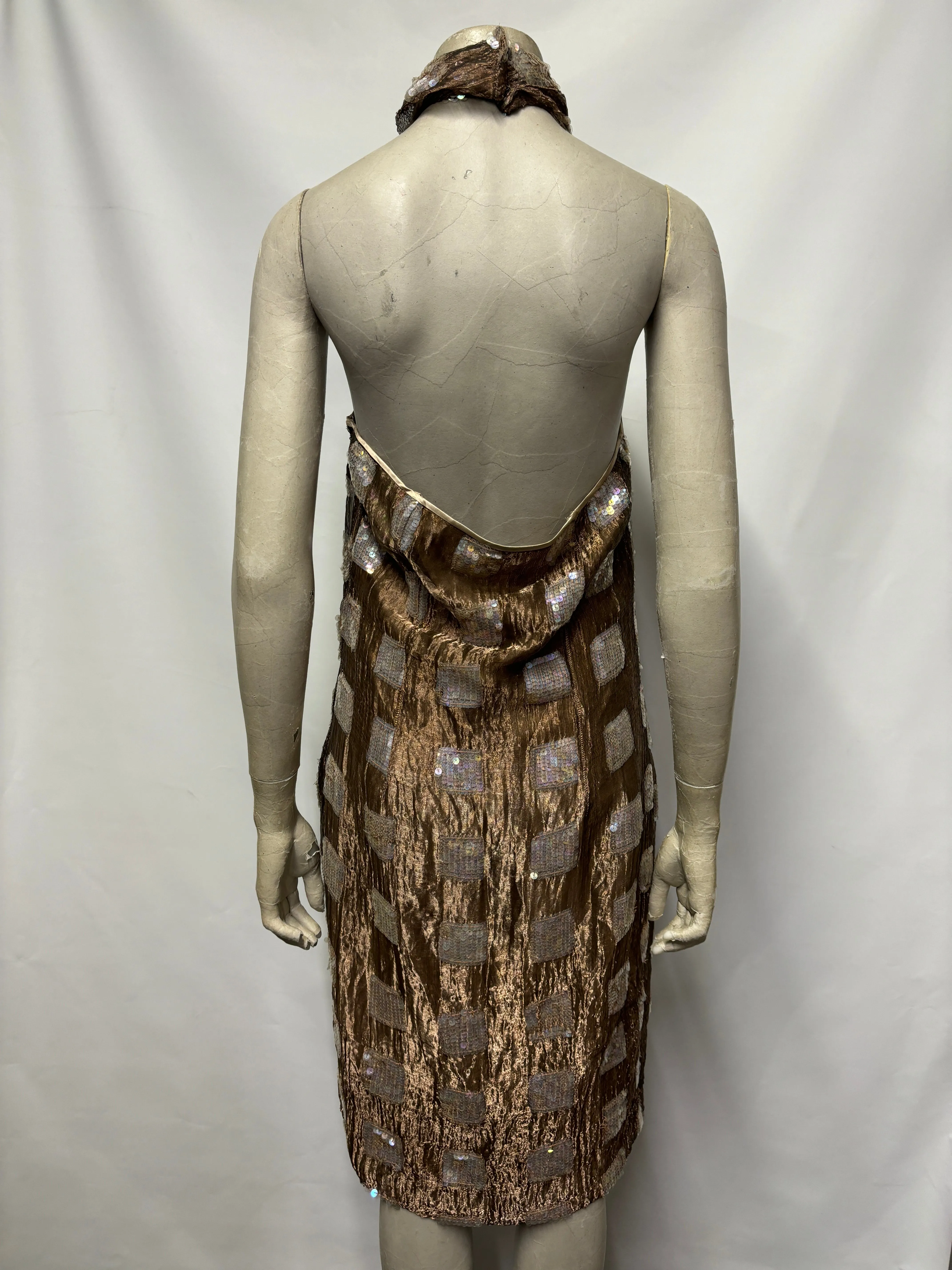 Antonio Derrico Brown Sequin Halter-neck Silk Dress 12