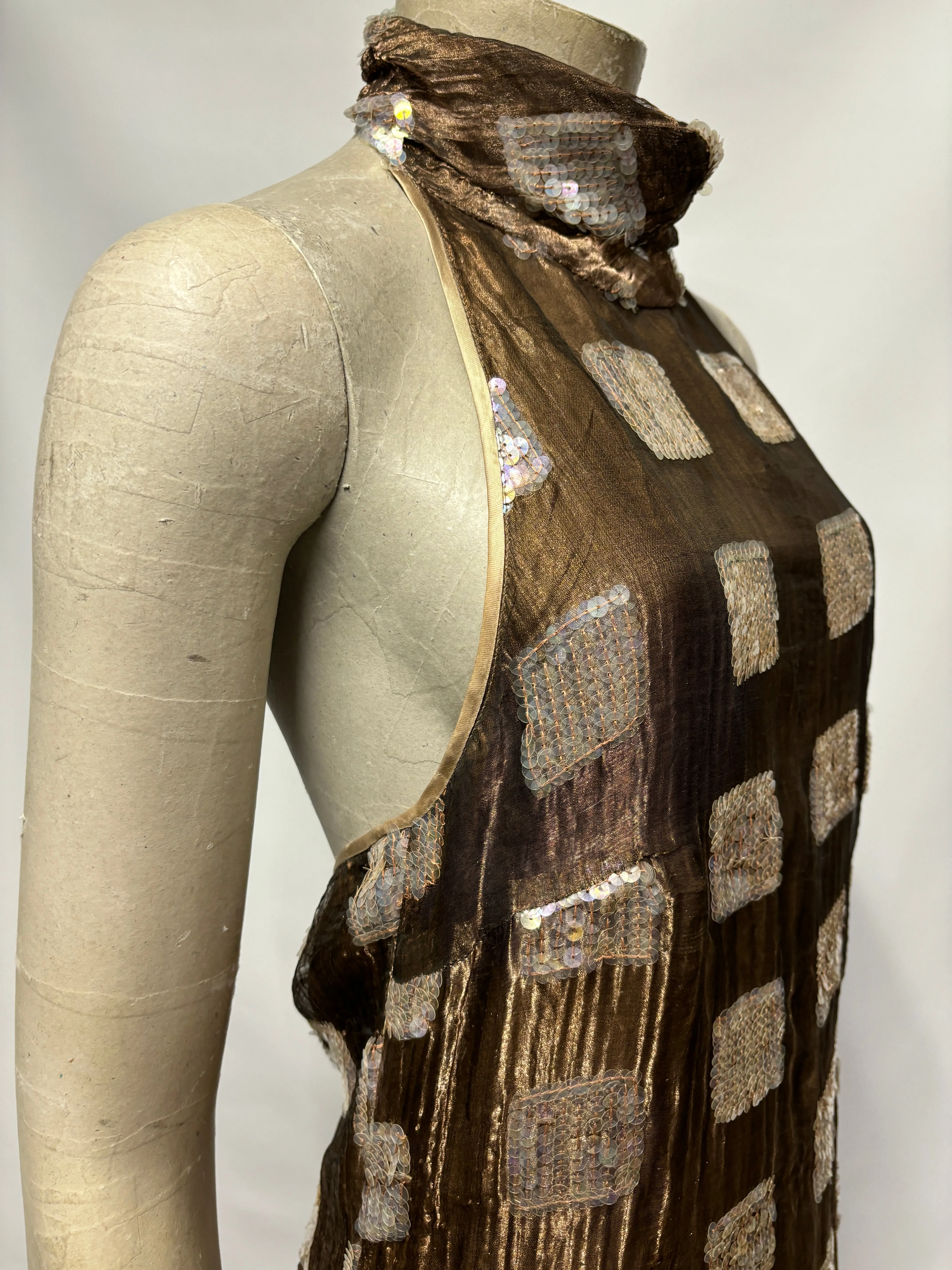 Antonio Derrico Brown Sequin Halter-neck Silk Dress 12