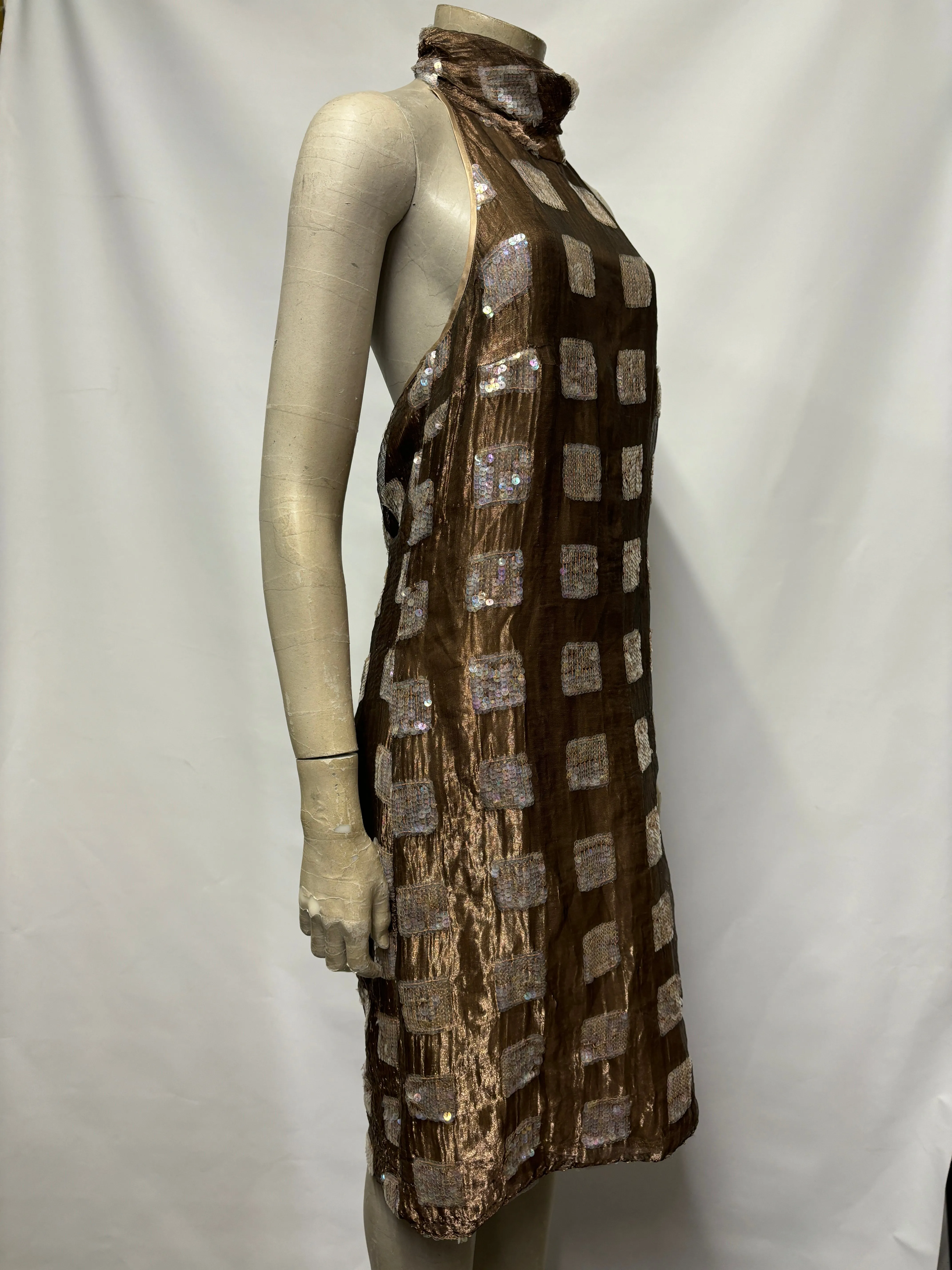 Antonio Derrico Brown Sequin Halter-neck Silk Dress 12