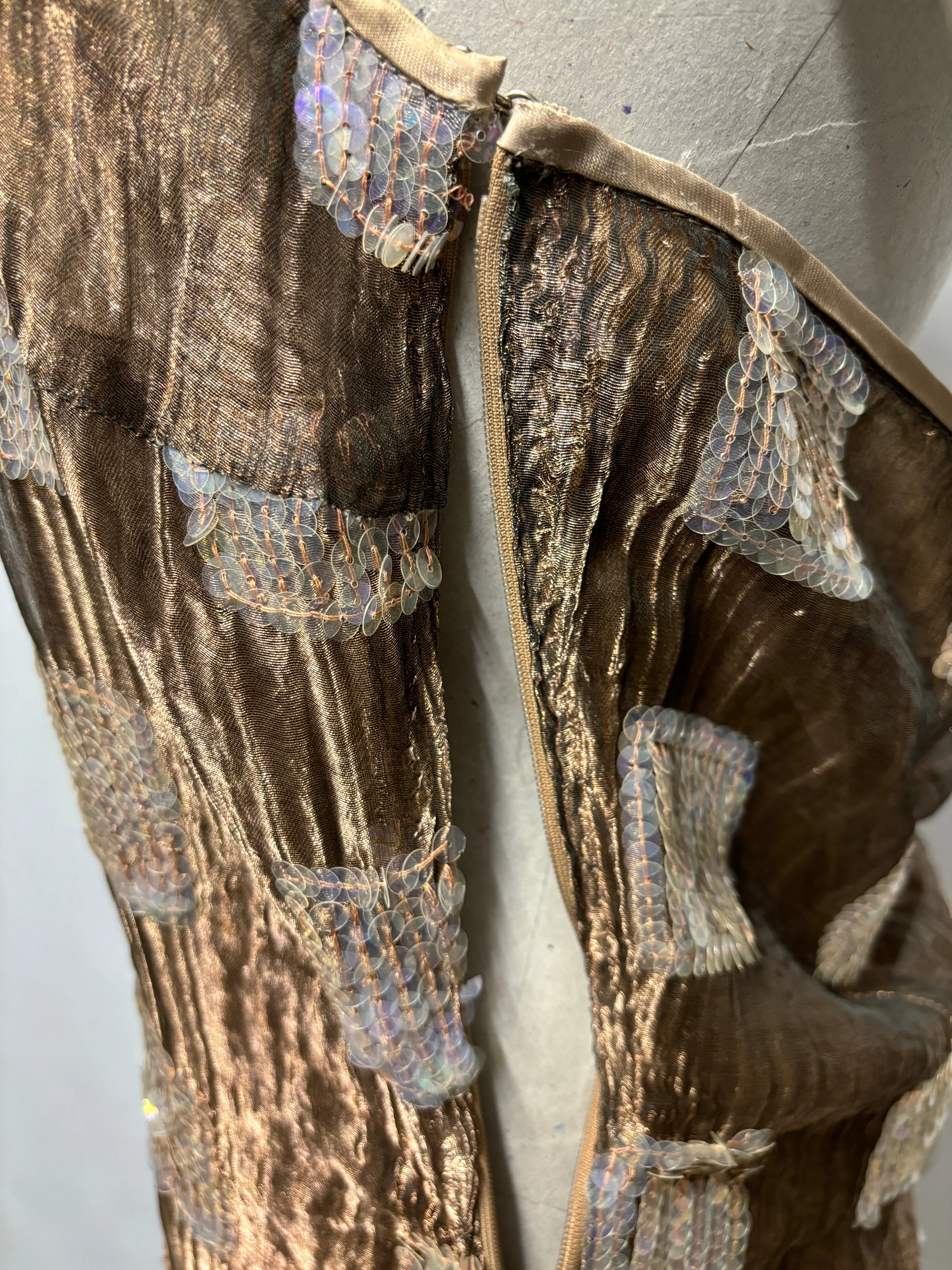 Antonio Derrico Brown Sequin Halter-neck Silk Dress 12