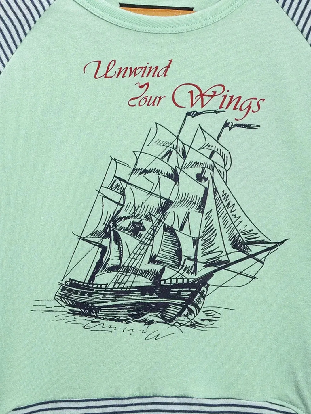 Aqua Sailboat Printed Round Neck Cotton T-shirt
