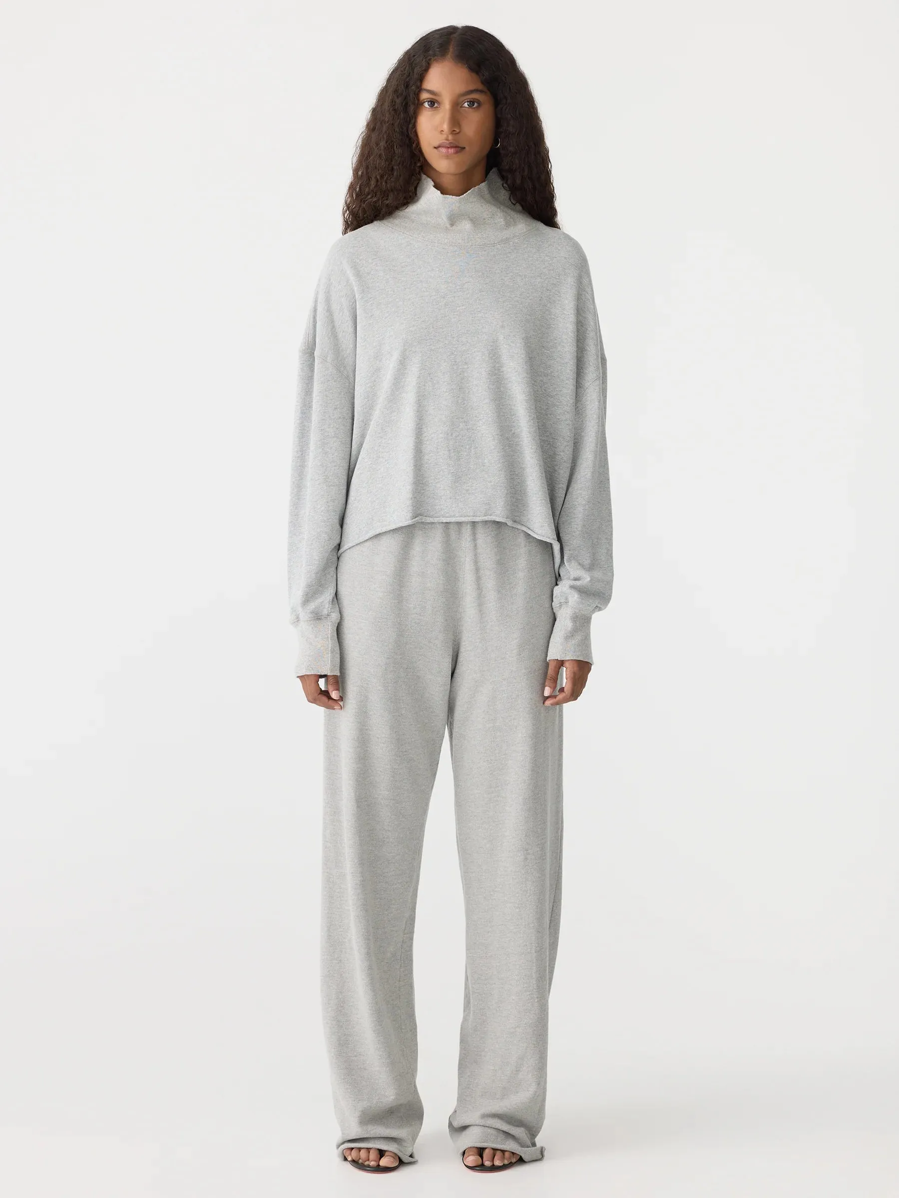 Bassike Drapey Terry Raw Edge Sweat in Grey Marle