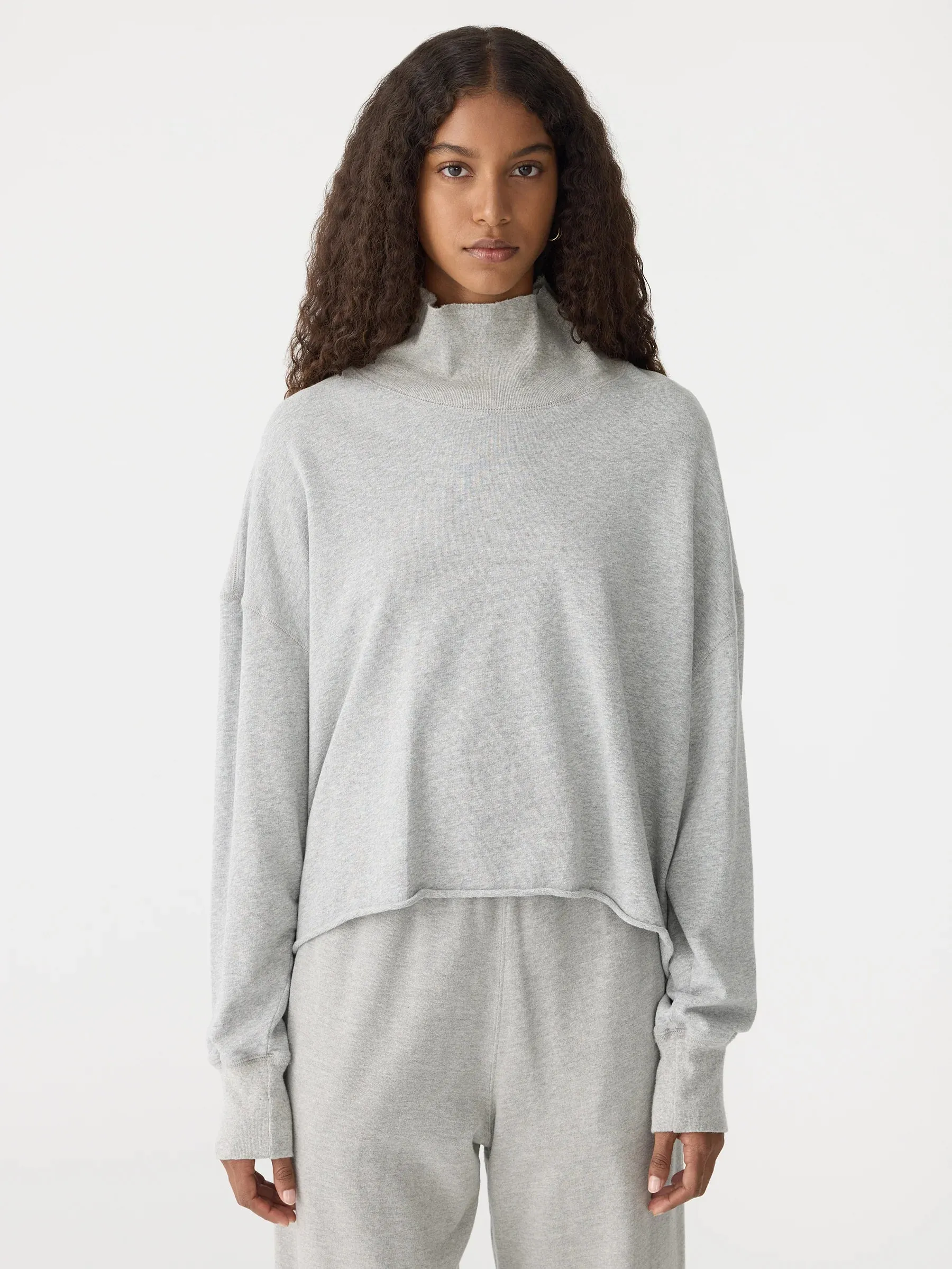 Bassike Drapey Terry Raw Edge Sweat in Grey Marle