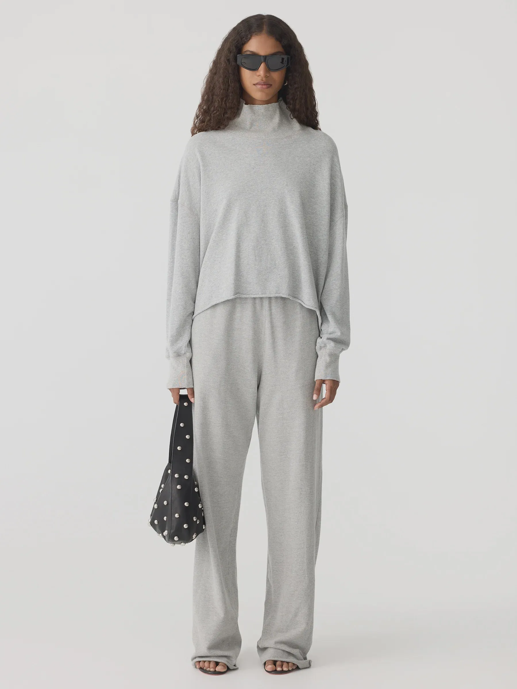 Bassike Drapey Terry Raw Edge Sweat in Grey Marle