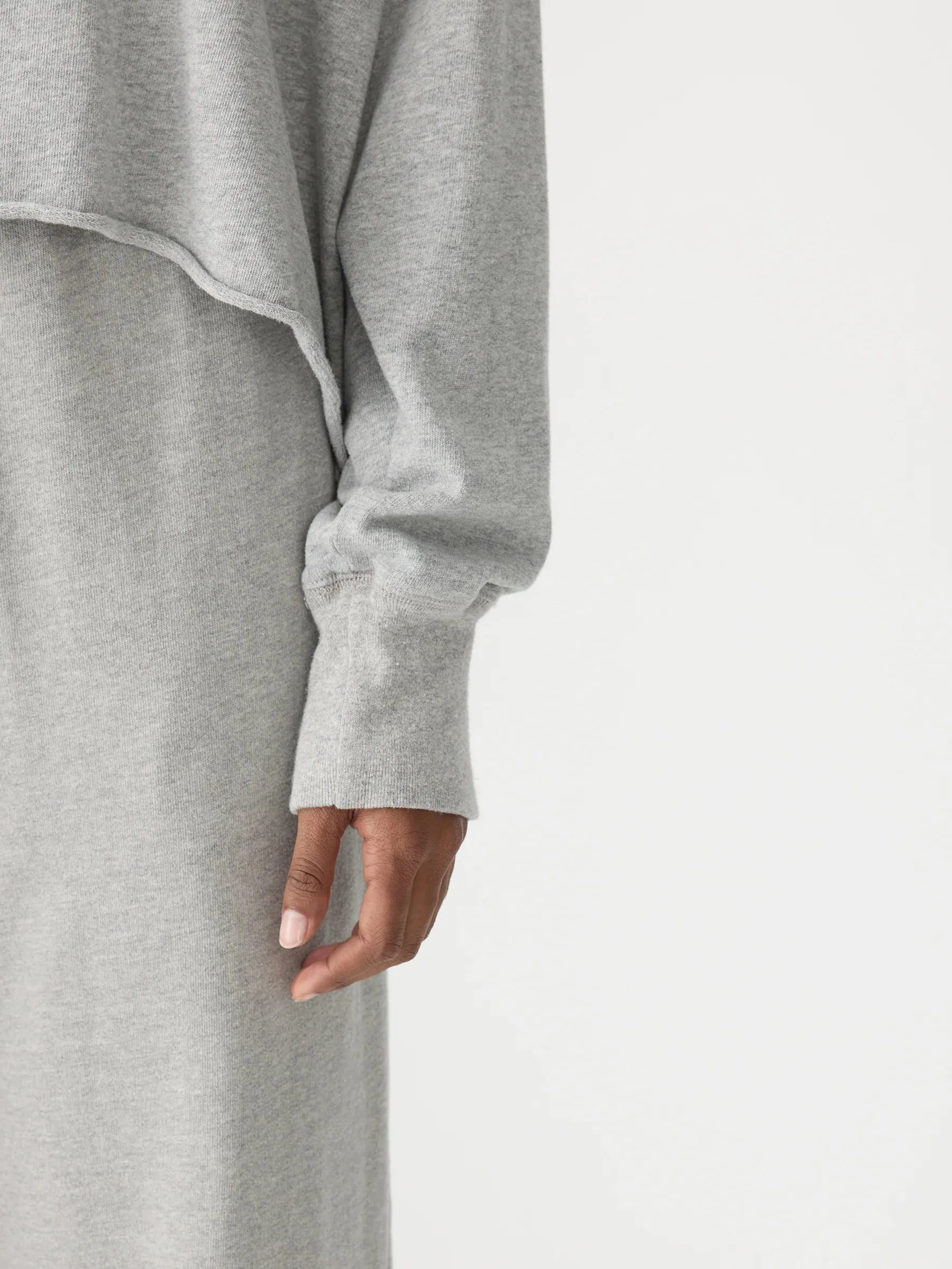 Bassike Drapey Terry Raw Edge Sweat in Grey Marle