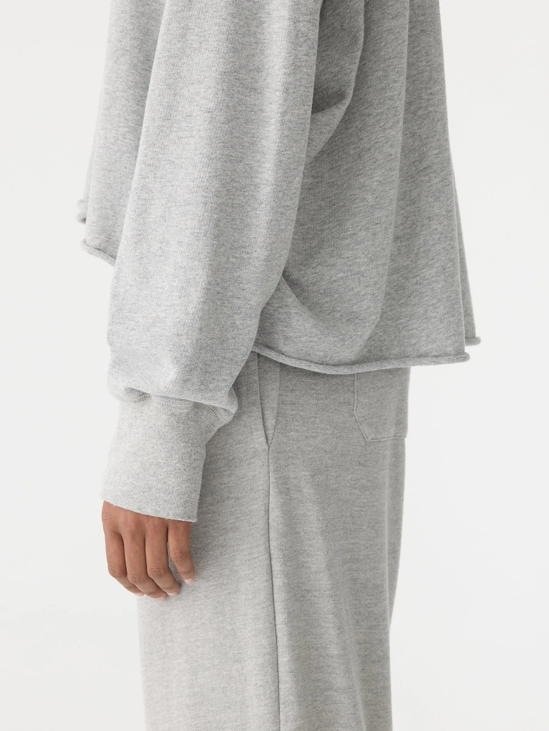 Bassike Drapey Terry Raw Edge Sweat in Grey Marle