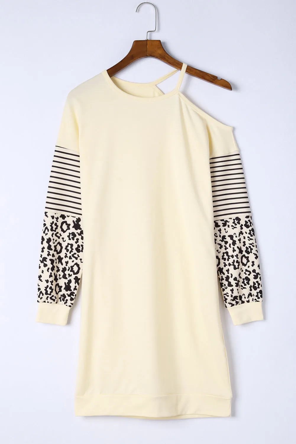 Beige Leopard Striped Cut Out Mini Dress
