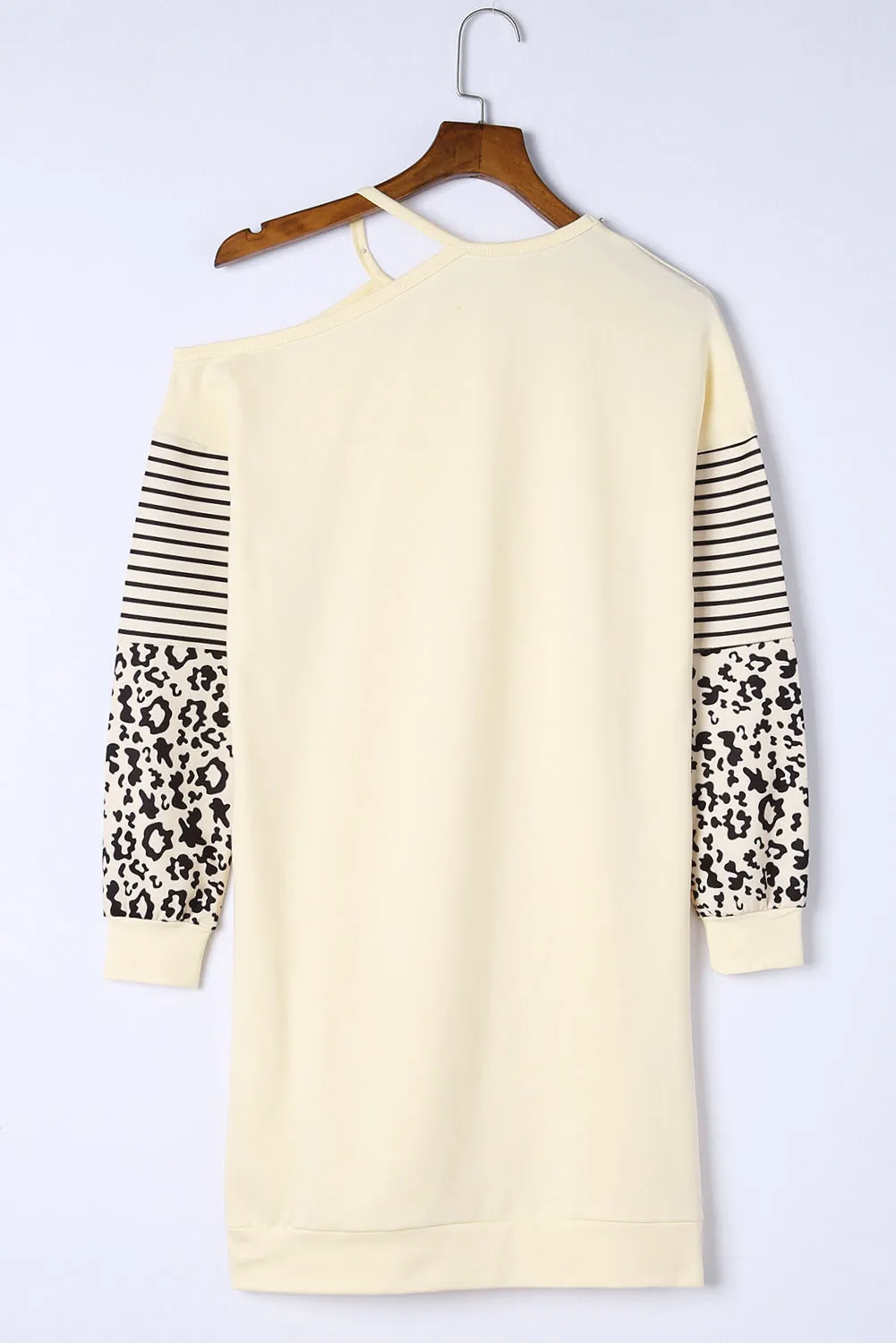 Beige Leopard Striped Cut Out Mini Dress