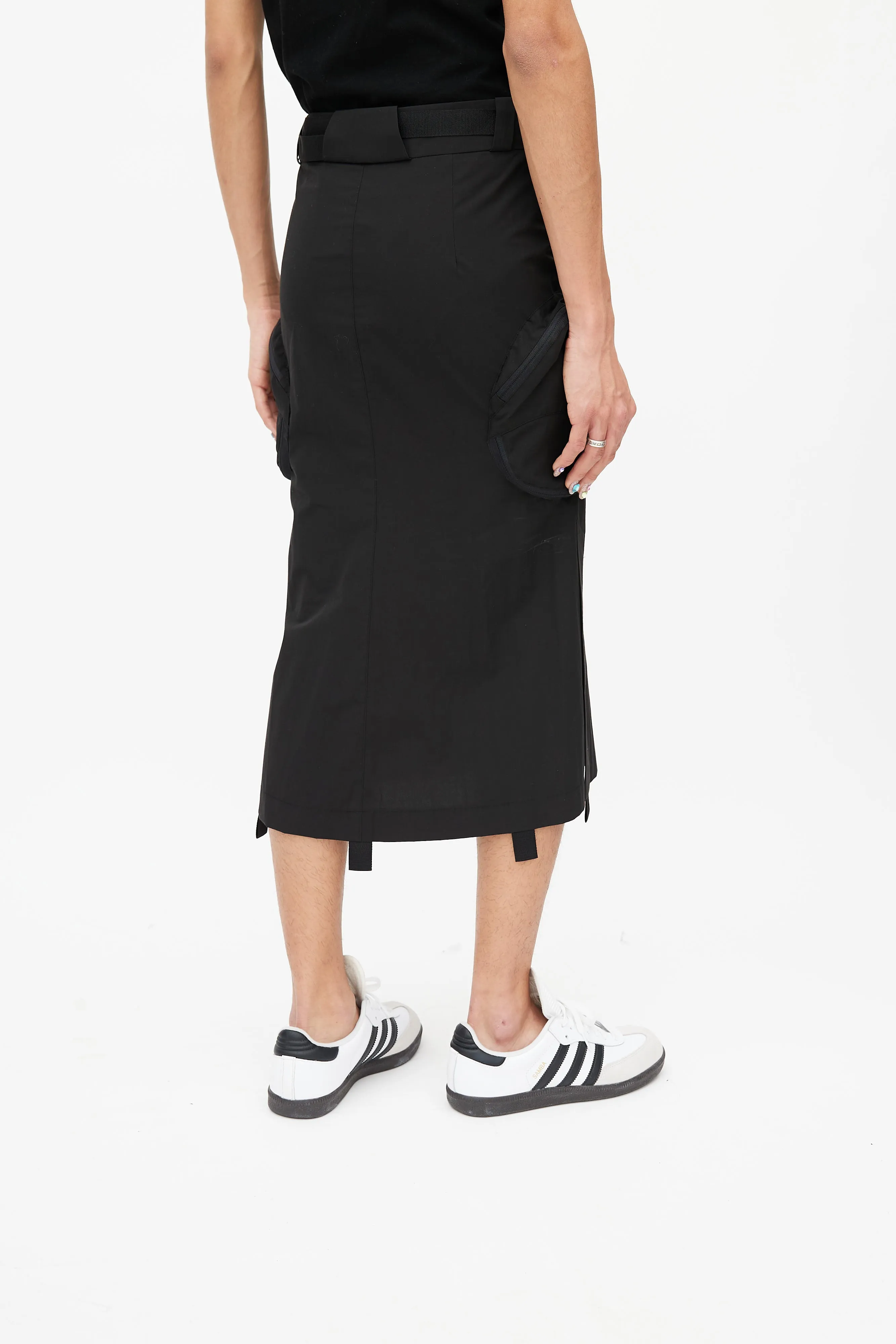 Black Nylon Cargo Skirt