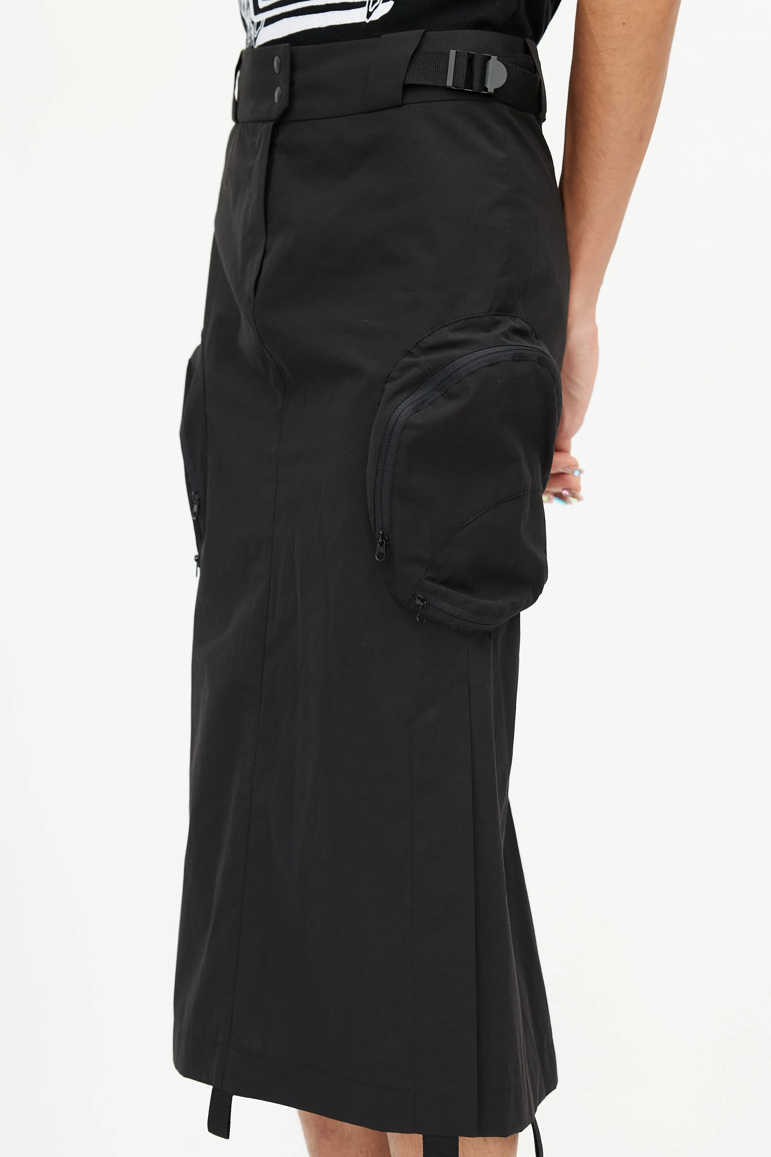 Black Nylon Cargo Skirt