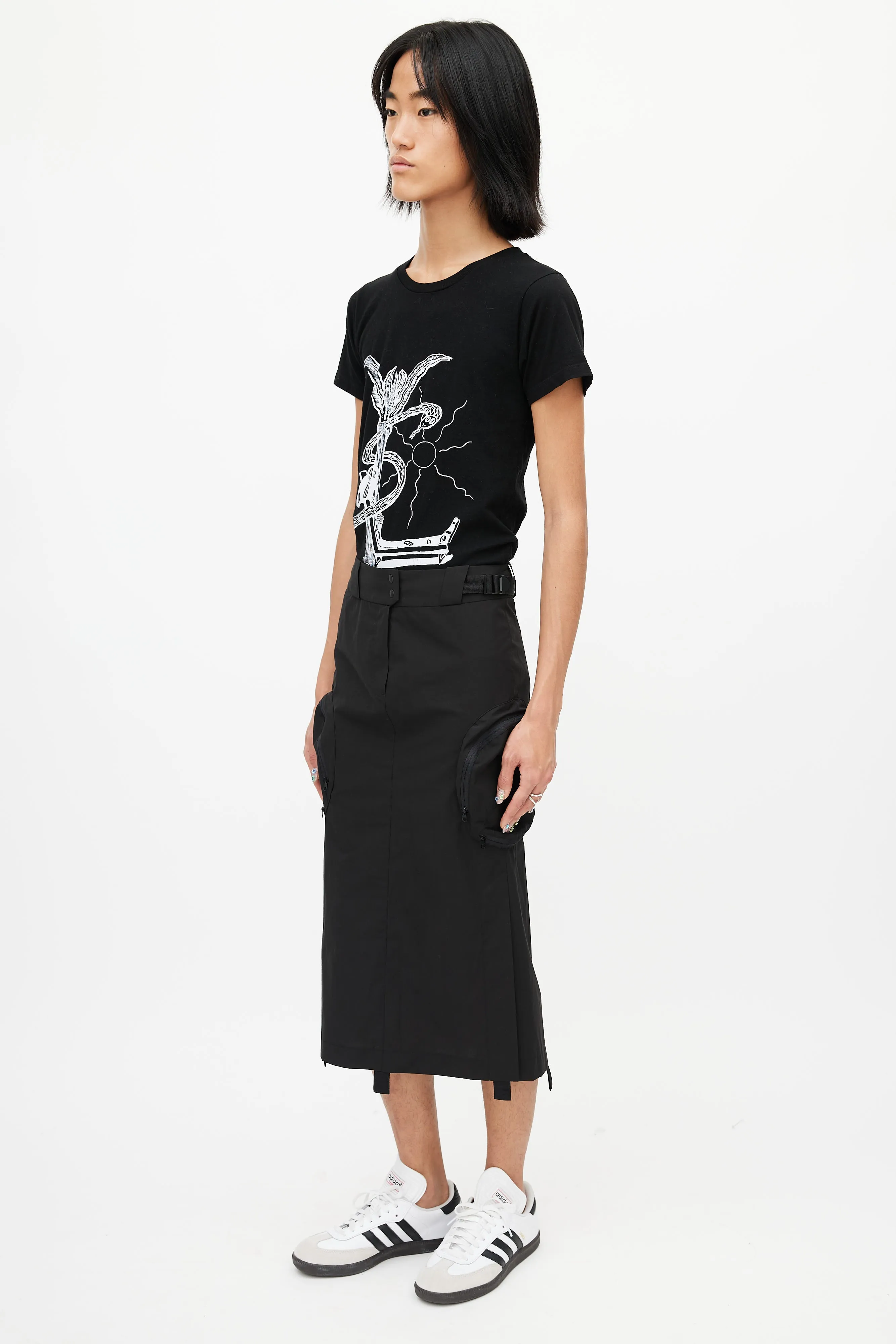 Black Nylon Cargo Skirt