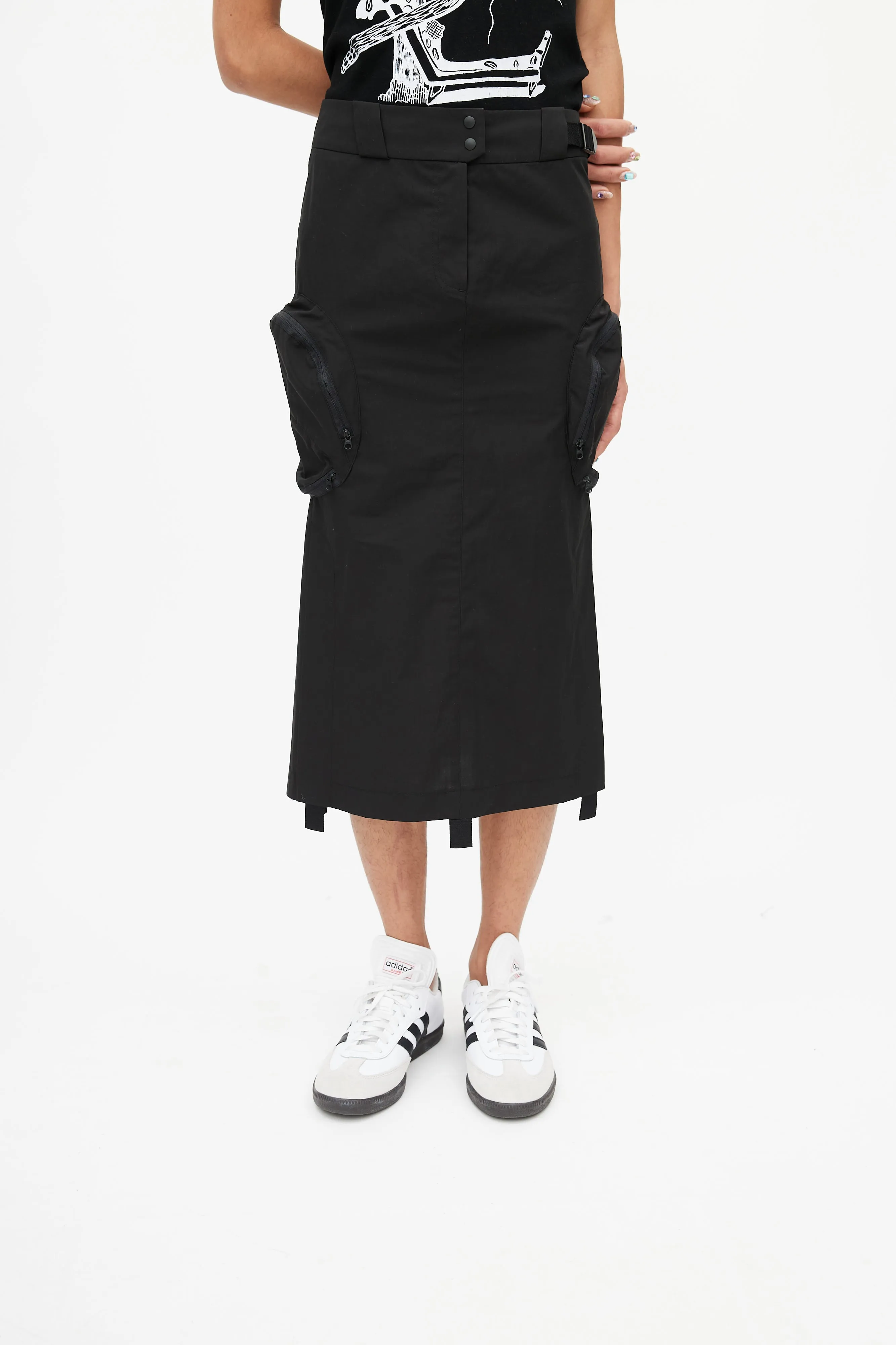 Black Nylon Cargo Skirt