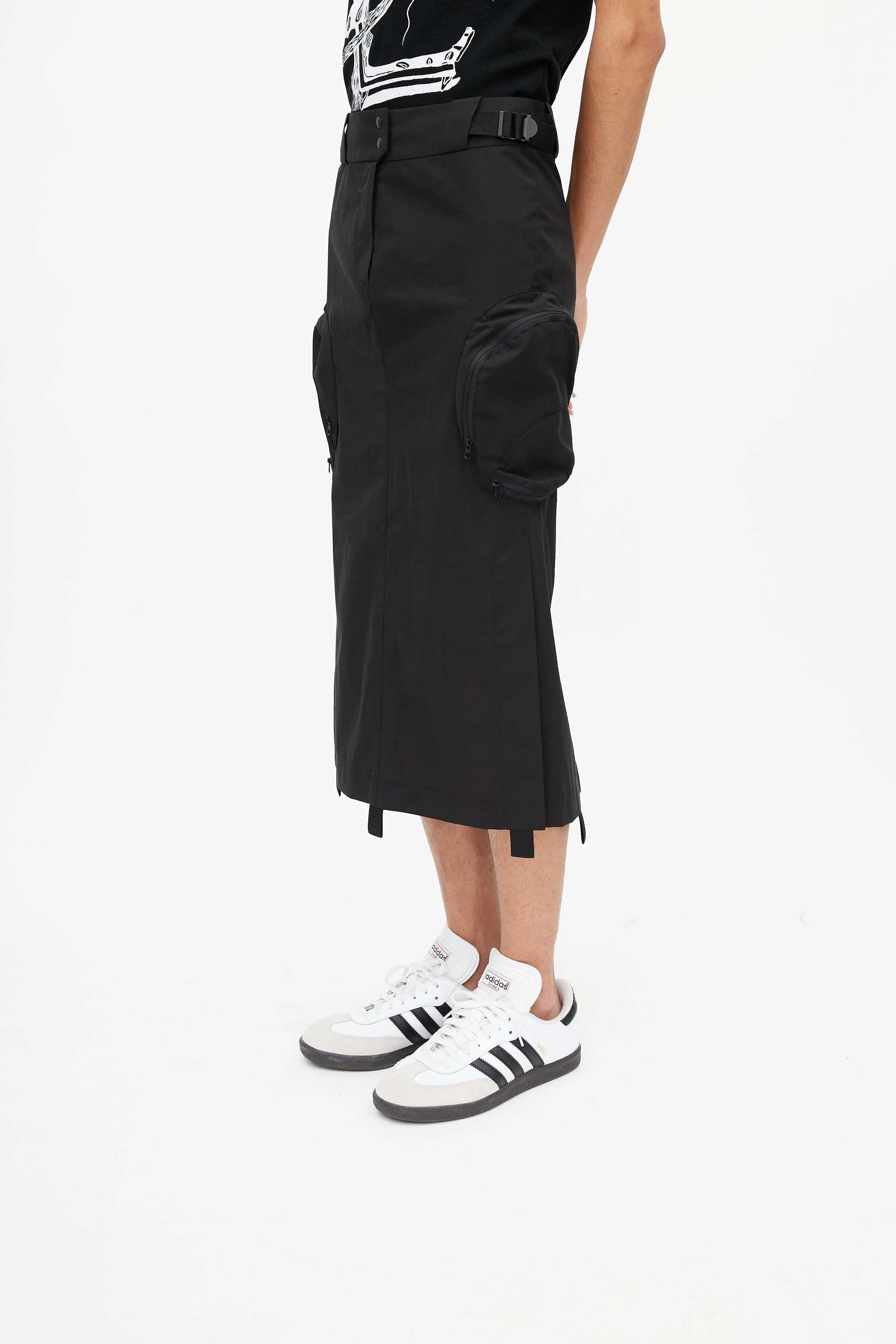 Black Nylon Cargo Skirt