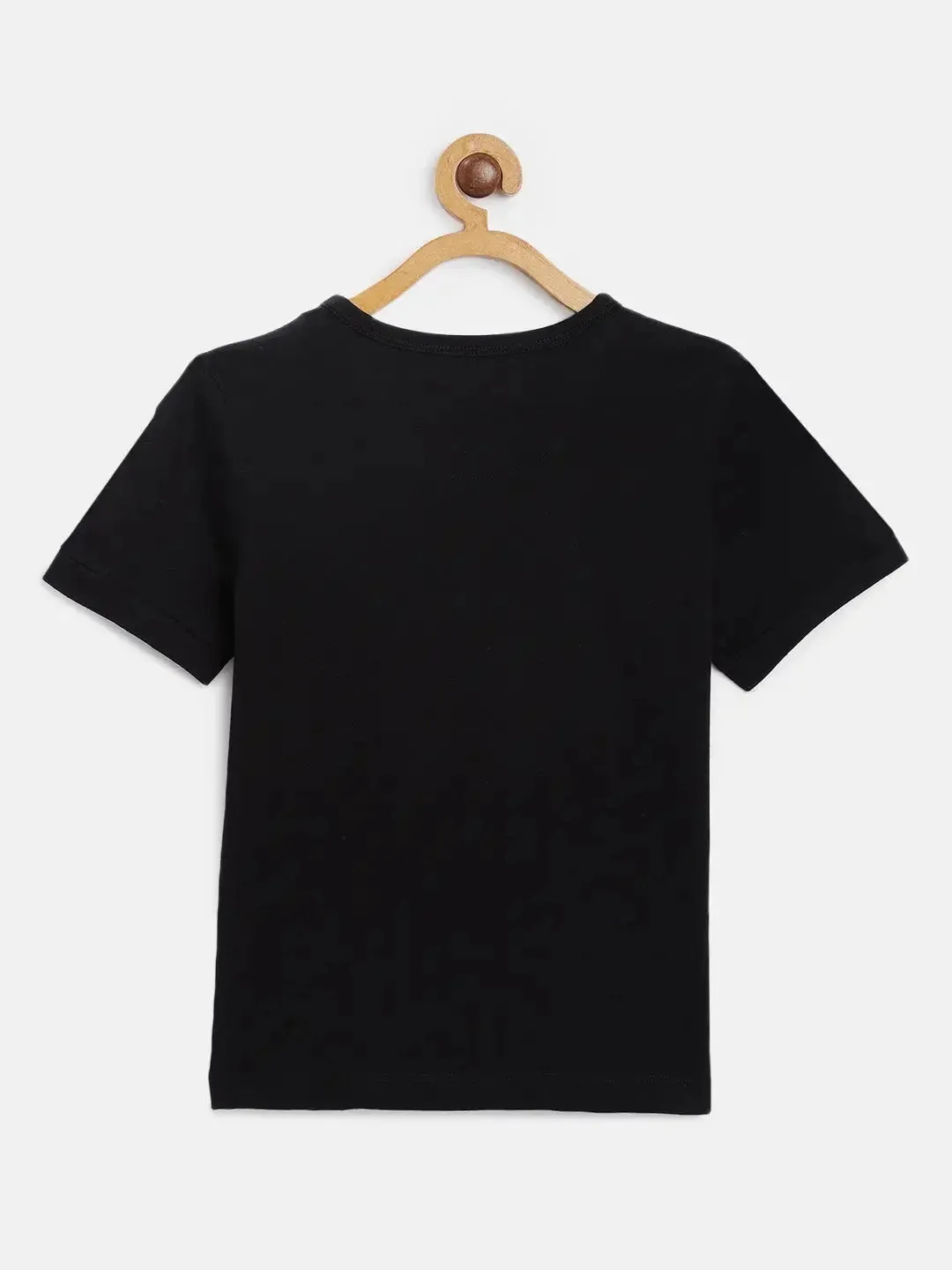 Black Printed Round Neck Cotton T-shirt