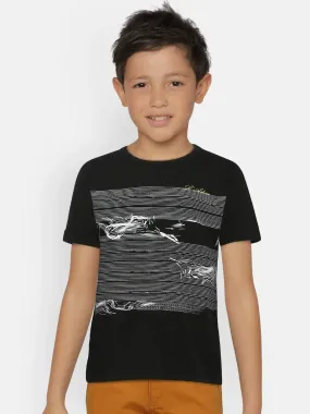 Black Printed Round Neck Cotton T-shirt
