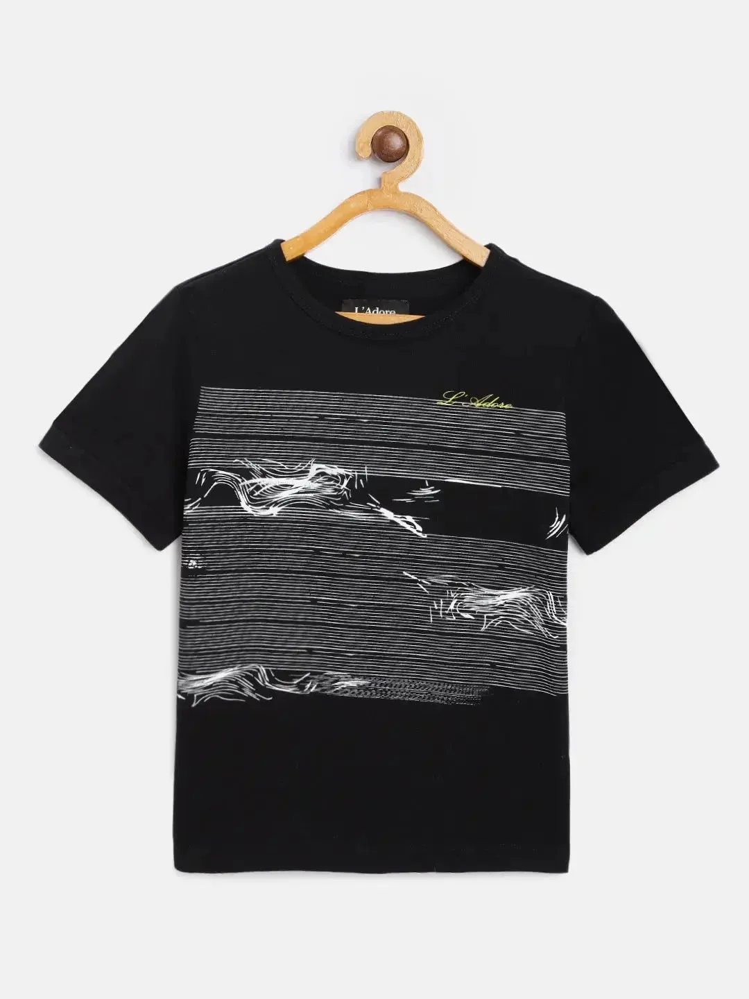 Black Printed Round Neck Cotton T-shirt