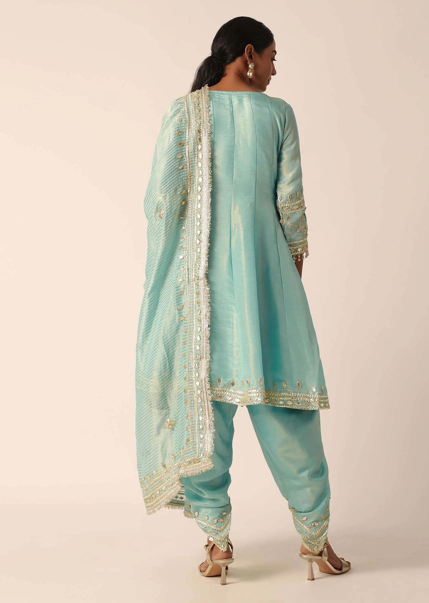 Blue Kurta And Dhoti Set With Gota Patti Work