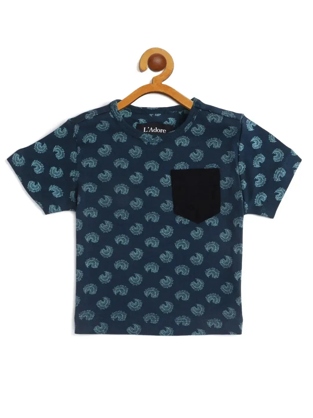 Blue Printed Half Sleeves Organic Cotton T-shirt