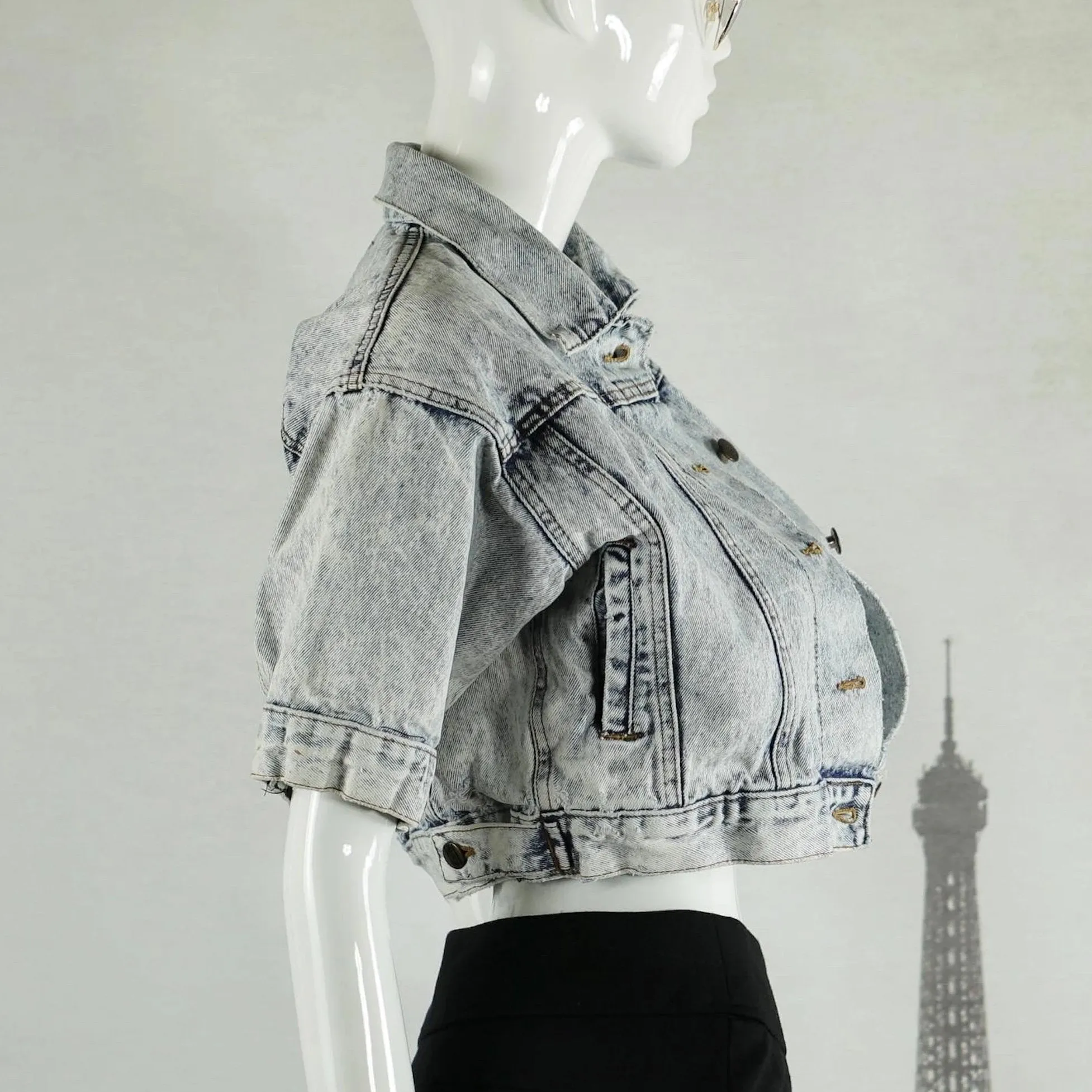 Bow Surprise Acid Wash Denim Jacket (Fits up to a Medium/Large)
