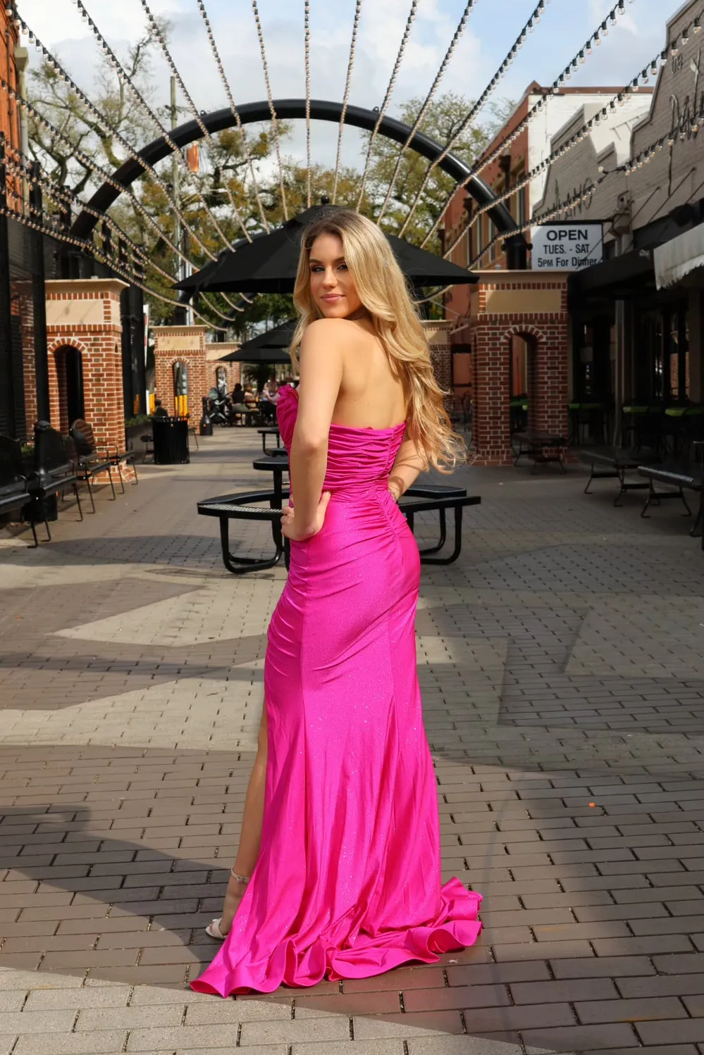 Calin Strapless Glitter Stretch Gown W/Gloves