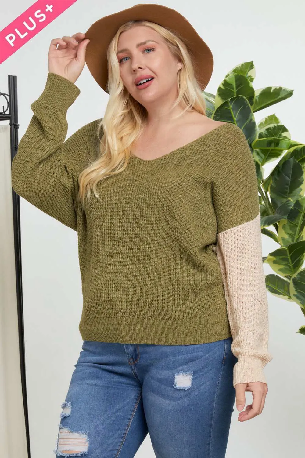 Color Block V Neck Sweater