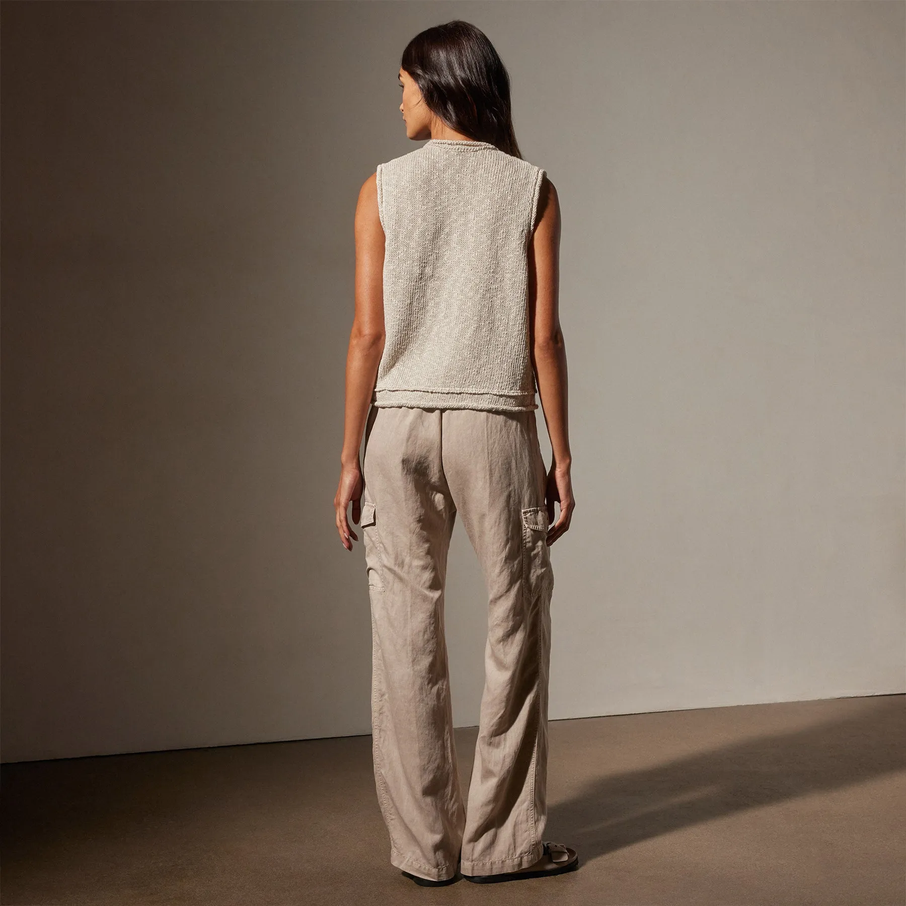 Cotton Linen V Neck Vest - Natural