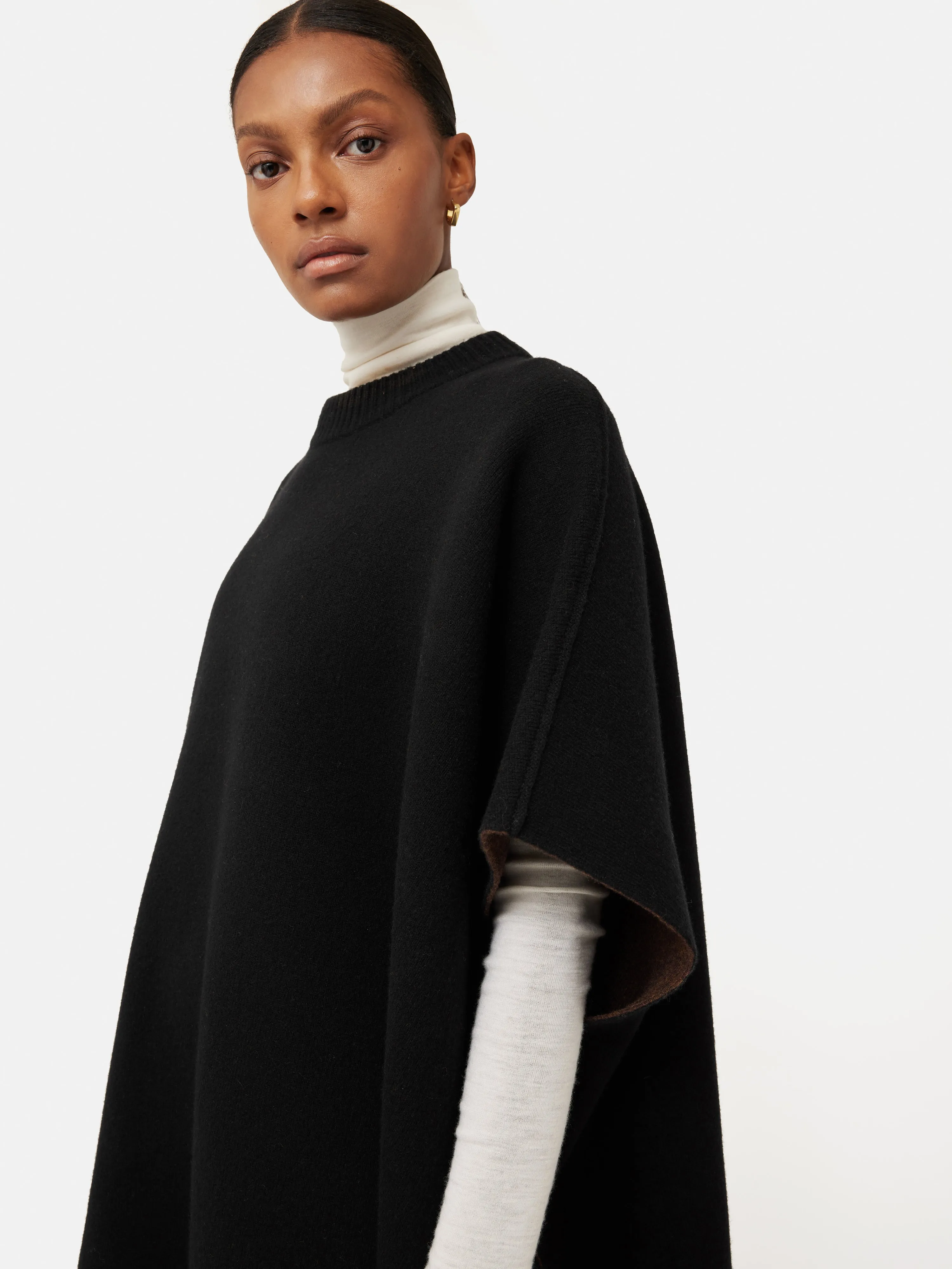 Double Faced Long Poncho | Black