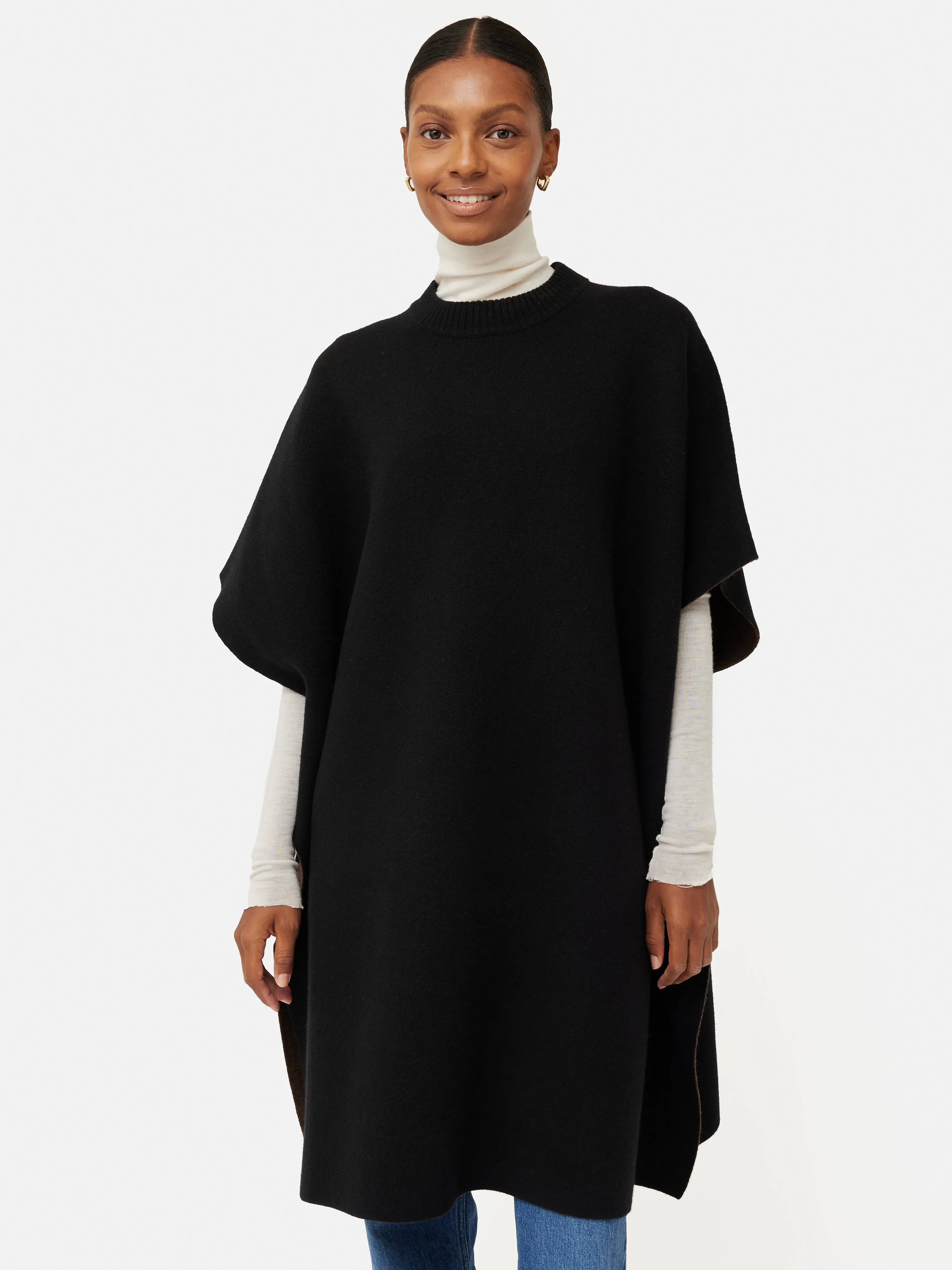 Double Faced Long Poncho | Black