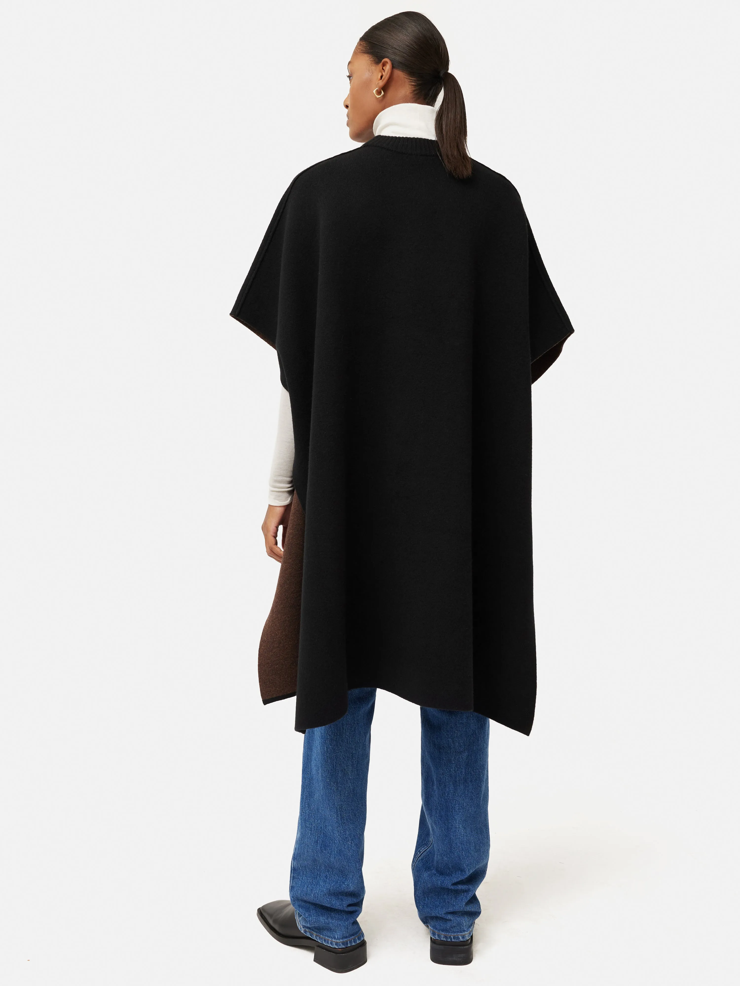 Double Faced Long Poncho | Black