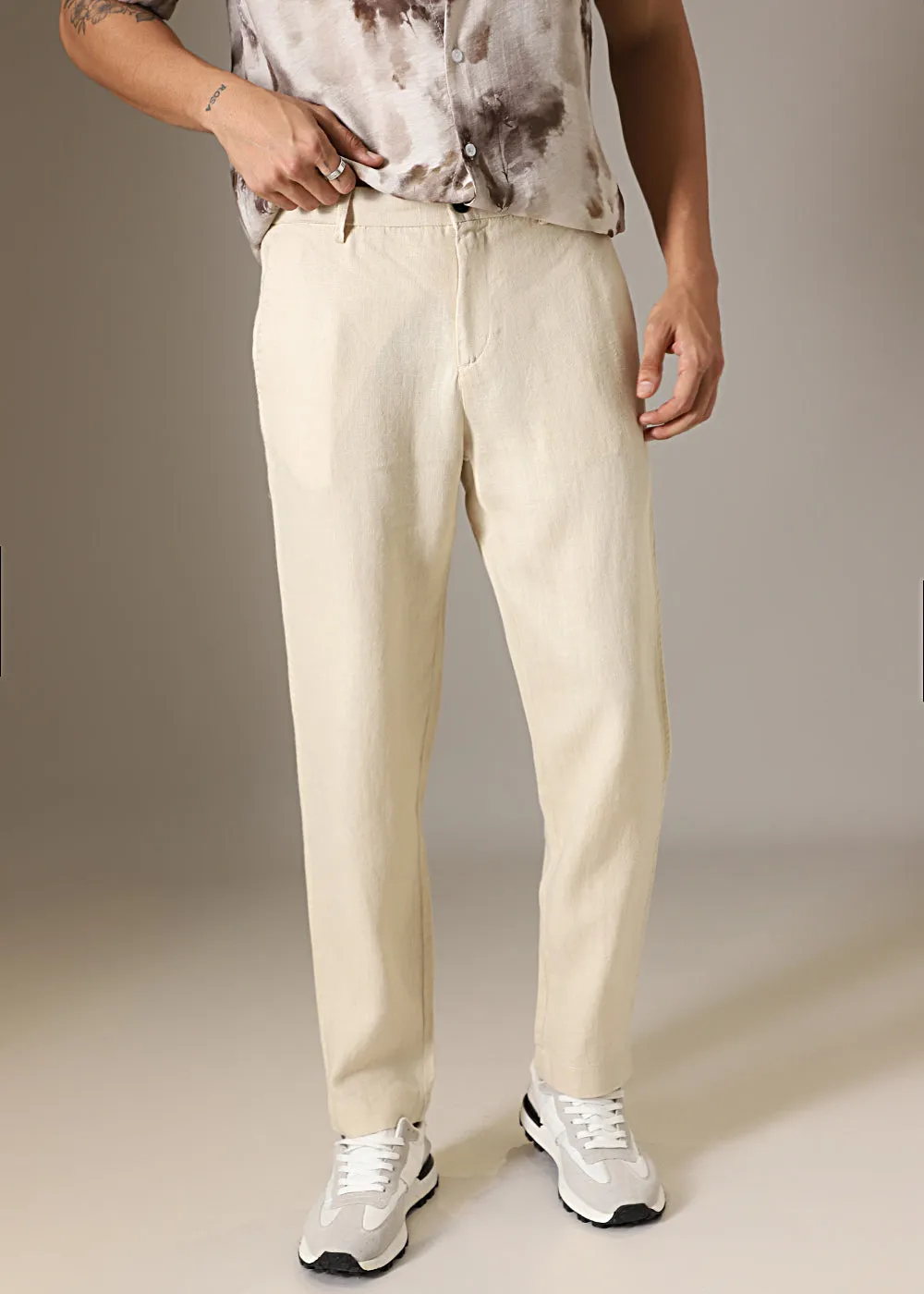 Ecru Cream Linen Pant