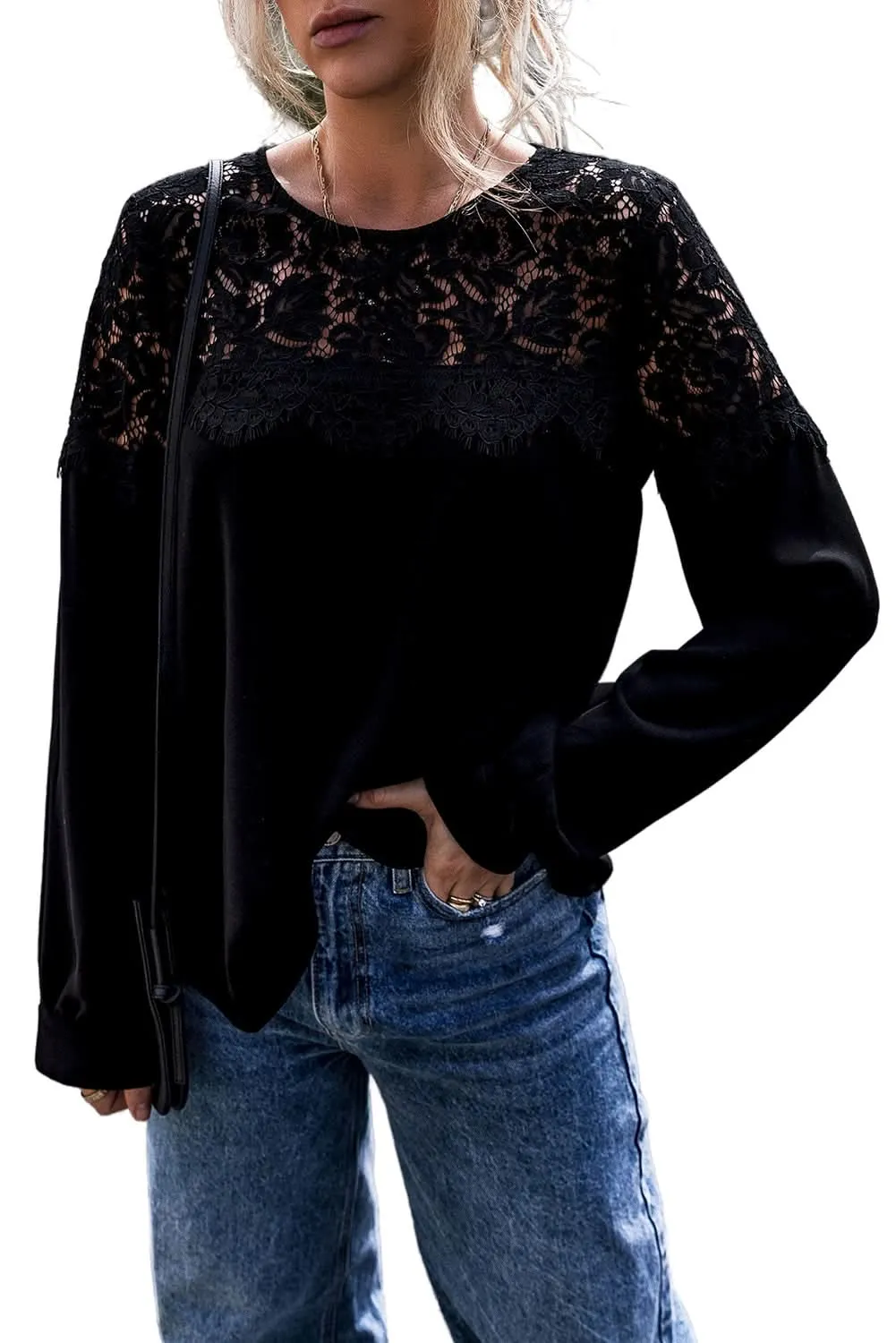 Elegant black lace long sleeve top