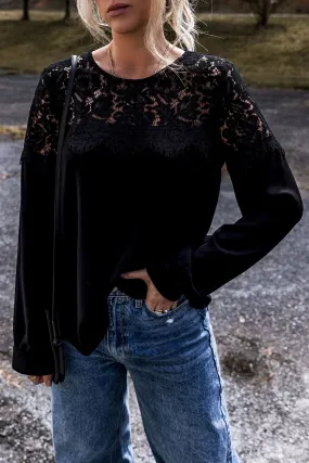 Elegant black lace long sleeve top