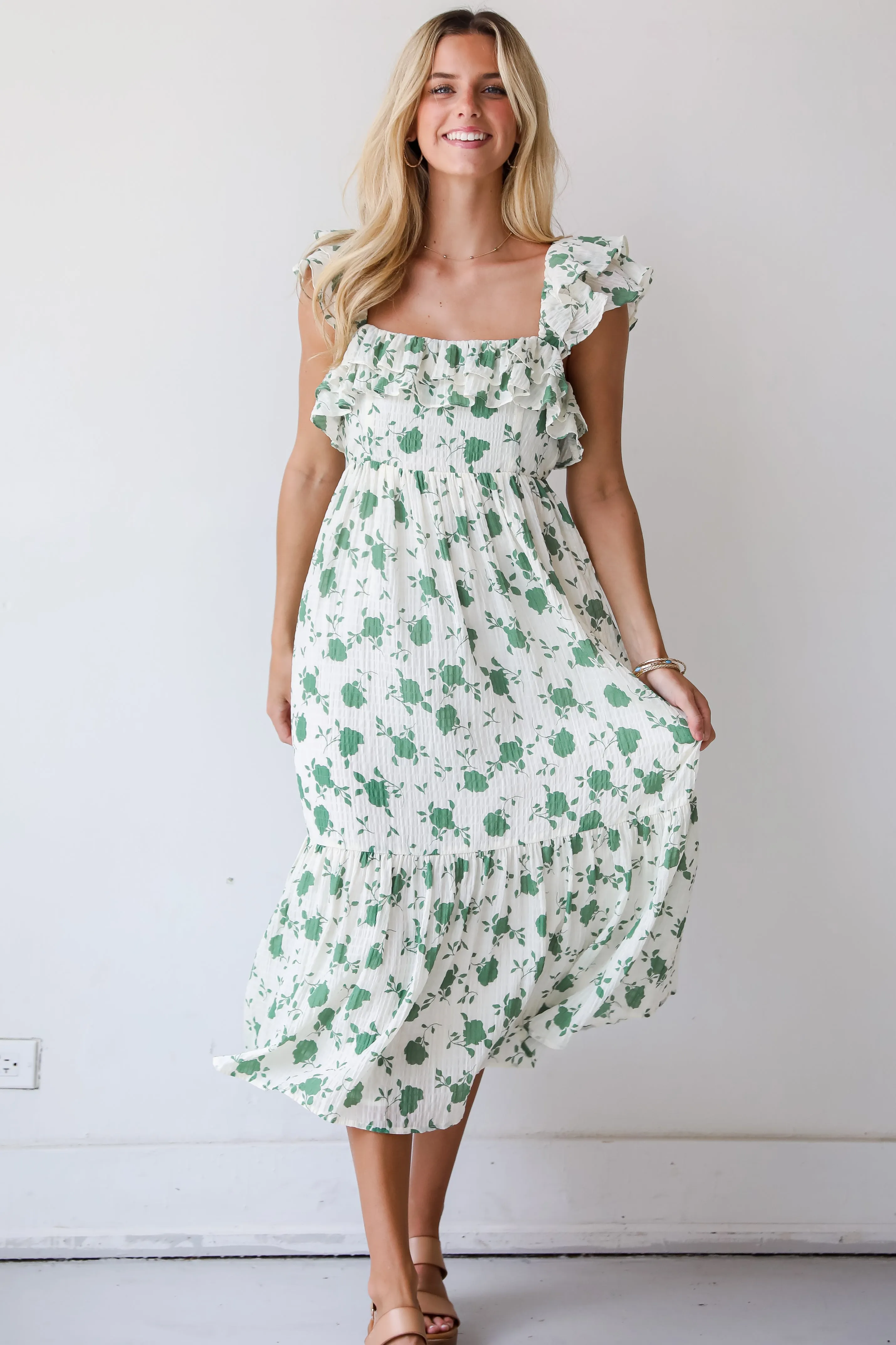 Fabulous Darling Green Floral Midi Dress