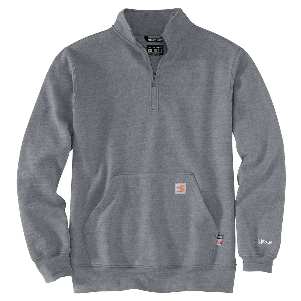 Flame Resistant Force Loose Fit Midweight Quarter-Zip Sweatshirt - 020-Granite Heather | Carhartt 105028