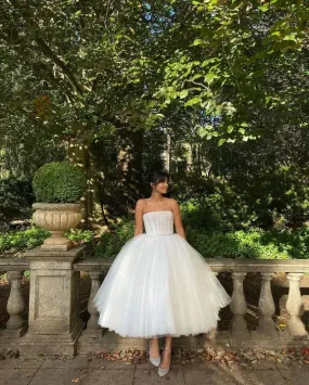 Formal Wear Dresses White Strapless A-Line Tulle Birthday Party Dress Evening Gown Prom Dresses Shops Formal Women's Dresses