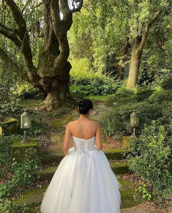 Formal Wear Dresses White Strapless A-Line Tulle Birthday Party Dress Evening Gown Prom Dresses Shops Formal Women's Dresses