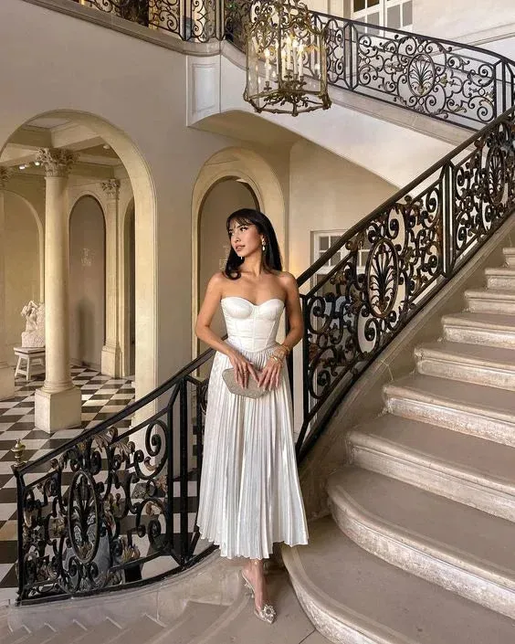 Formal Wear Dresses White Sweetheart Strapless Pleats Long Prom Dress Wedding Guest Dress Prom Dresses Shops Formal Women's Dresses
