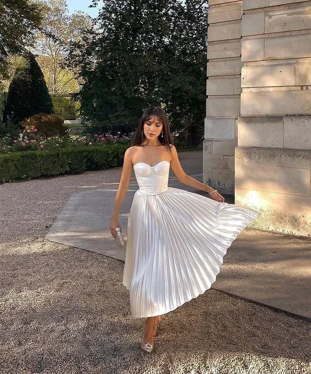 Formal Wear Dresses White Sweetheart Strapless Pleats Long Prom Dress Wedding Guest Dress Prom Dresses Shops Formal Women's Dresses