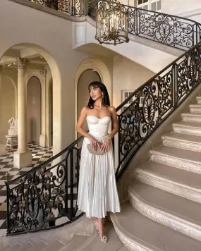 Formal Wear Dresses White Sweetheart Strapless Pleats Long Prom Dress Wedding Guest Dress Prom Dresses Shops Formal Women's Dresses