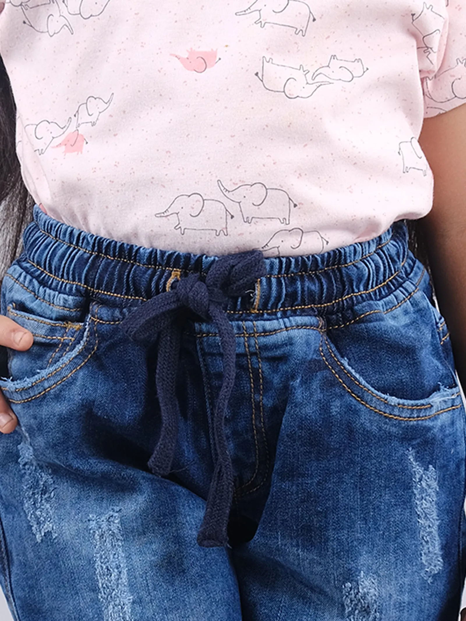 Girls Half Sleeve AOP Tee & Denim Hot Shorts Set