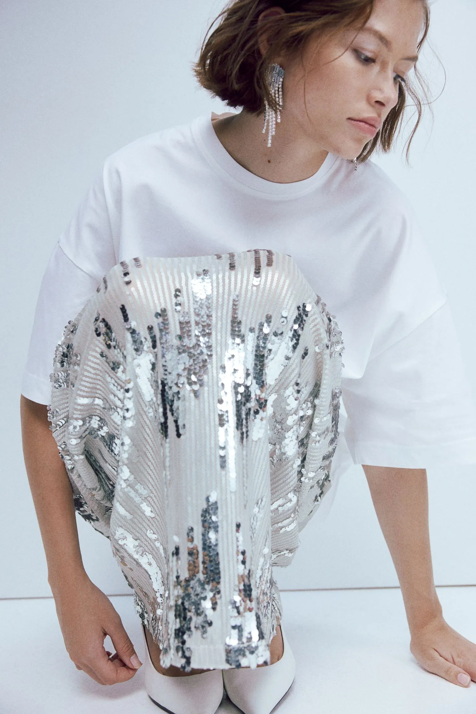 H&M Bead-embellished skirt, white