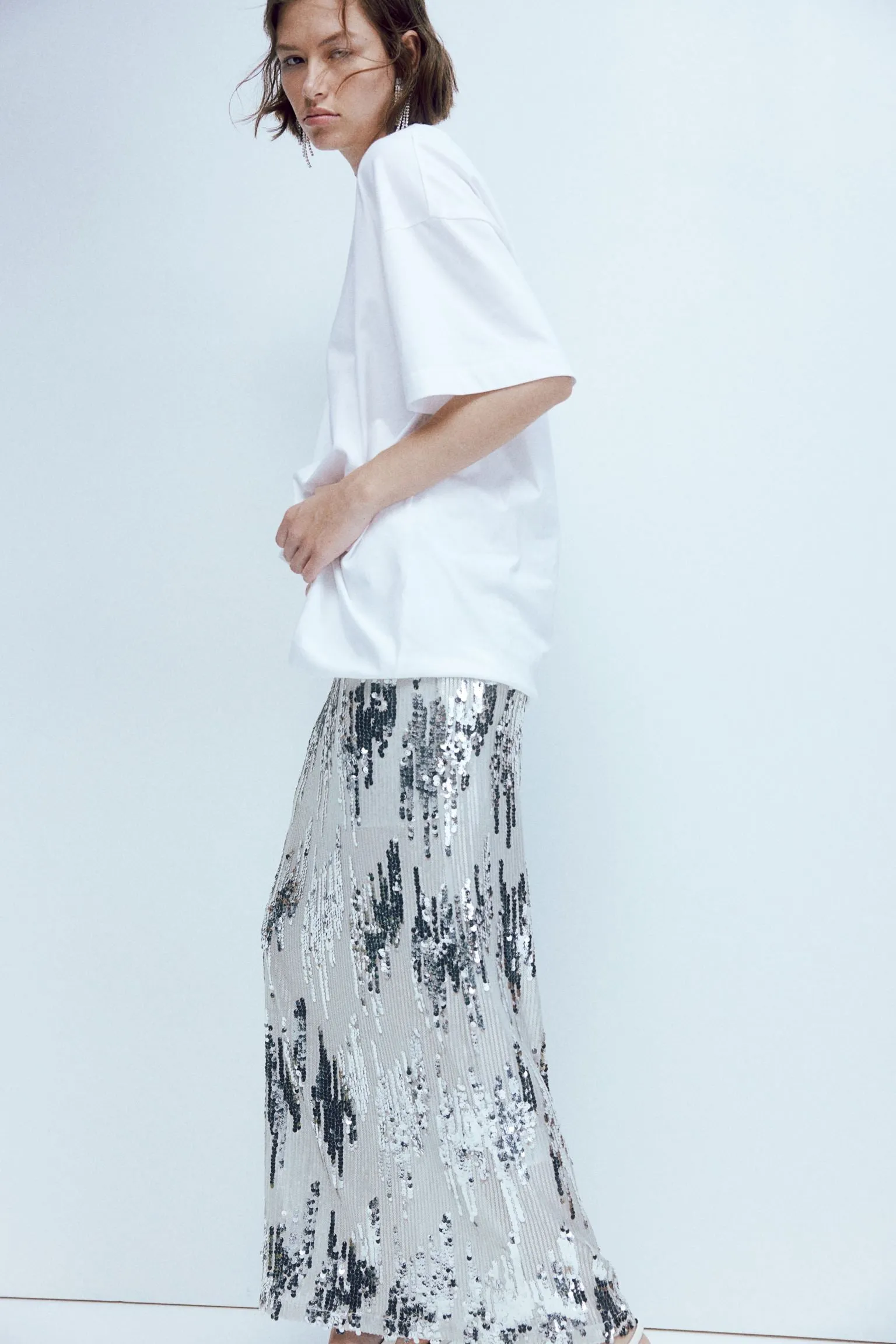H&M Bead-embellished skirt, white