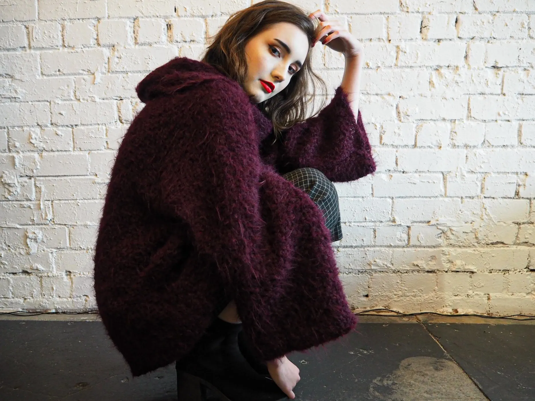 Hand loom sweater with detachable collar - Mocca