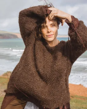 Hand loom sweater with detachable collar - Mocca