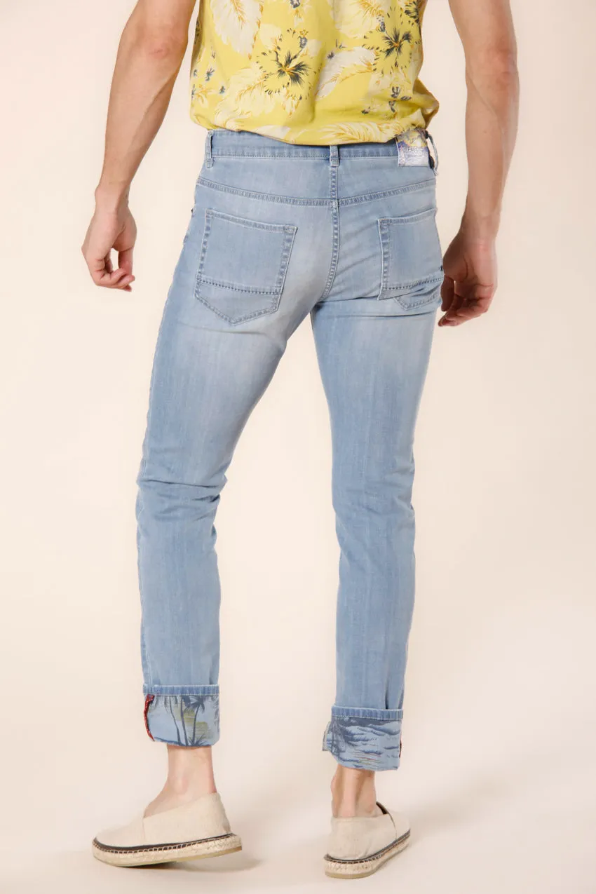 Harris 5 Tasche pantalone uomo denim con stampa palme slim fit